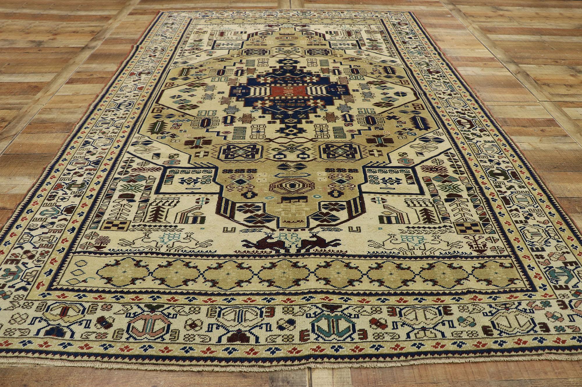 Vintage Turkish Oushak Rug with Tribal Style For Sale 2