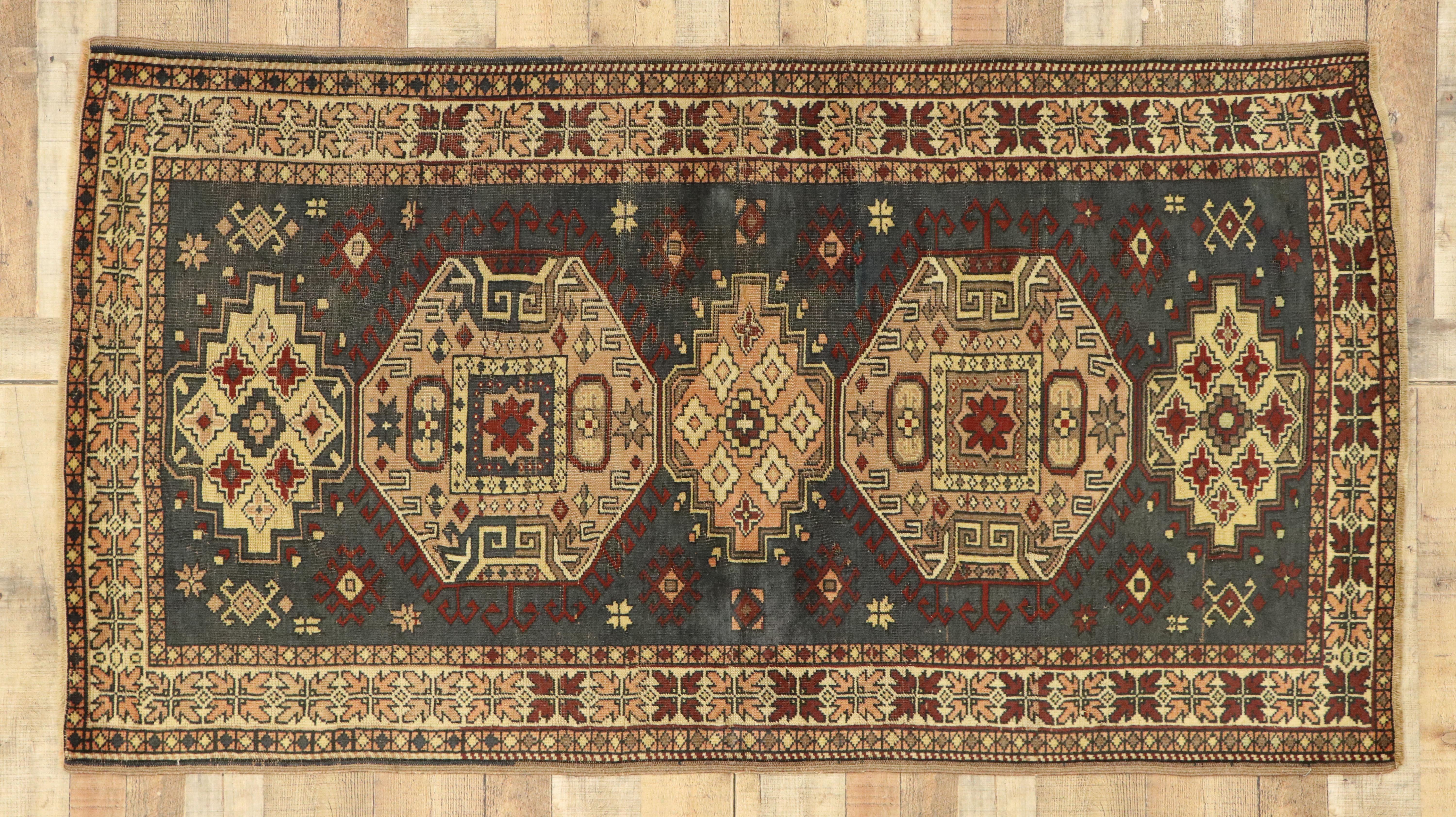 Vintage Turkish Oushak Rug with Tribal Style For Sale 2