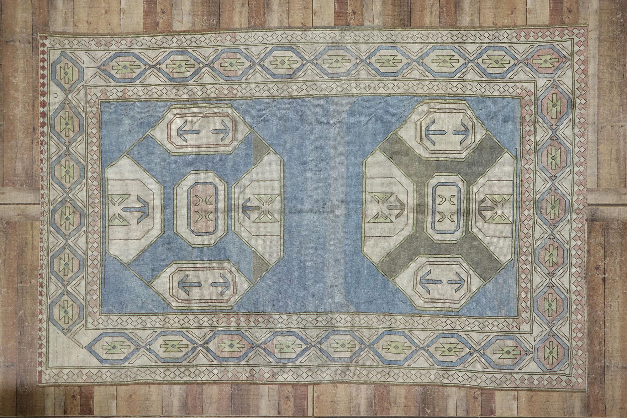 Vintage Turkish Oushak Rug with Tribal Style For Sale 2