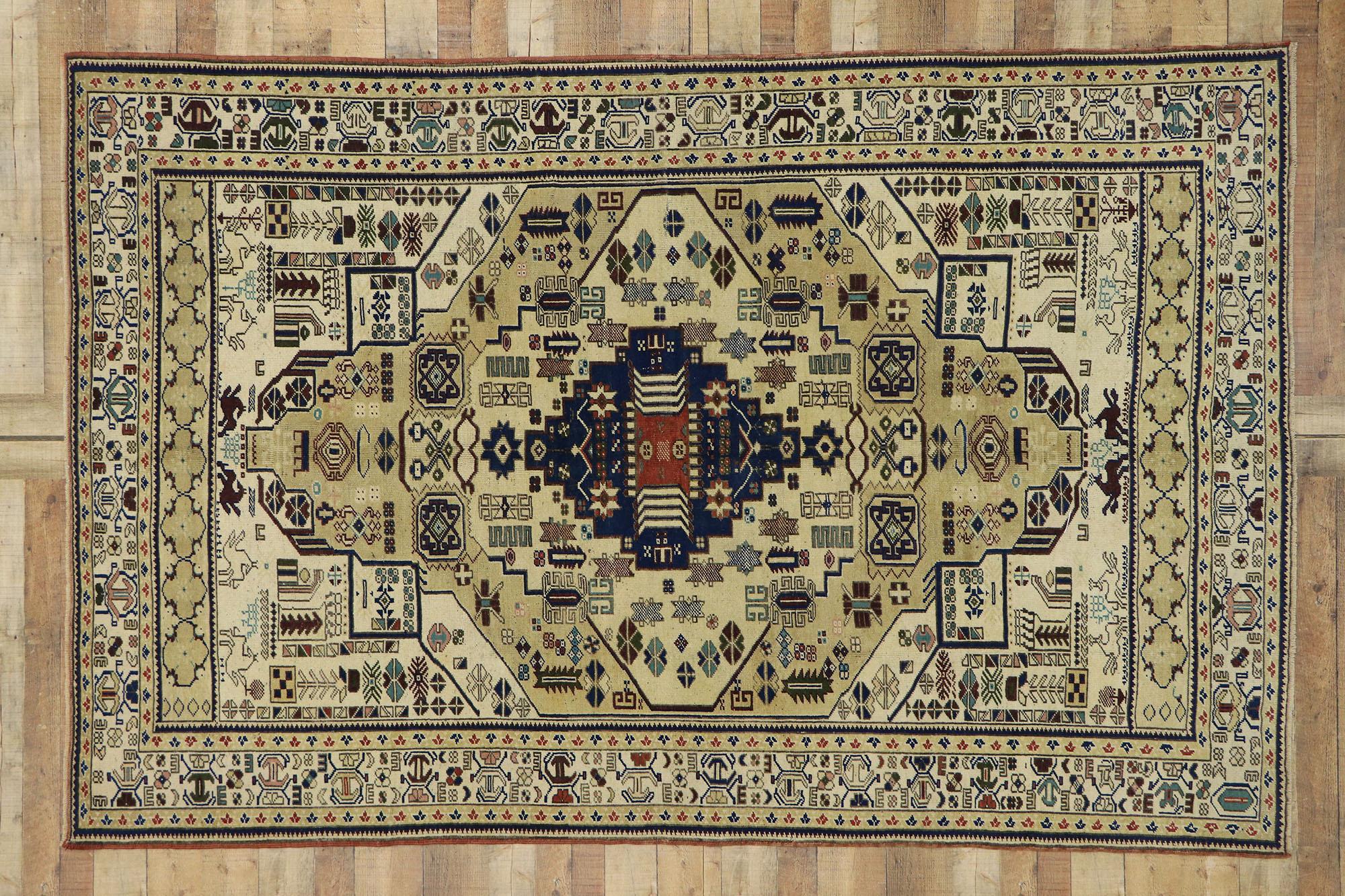 Vintage Turkish Oushak Rug with Tribal Style For Sale 3
