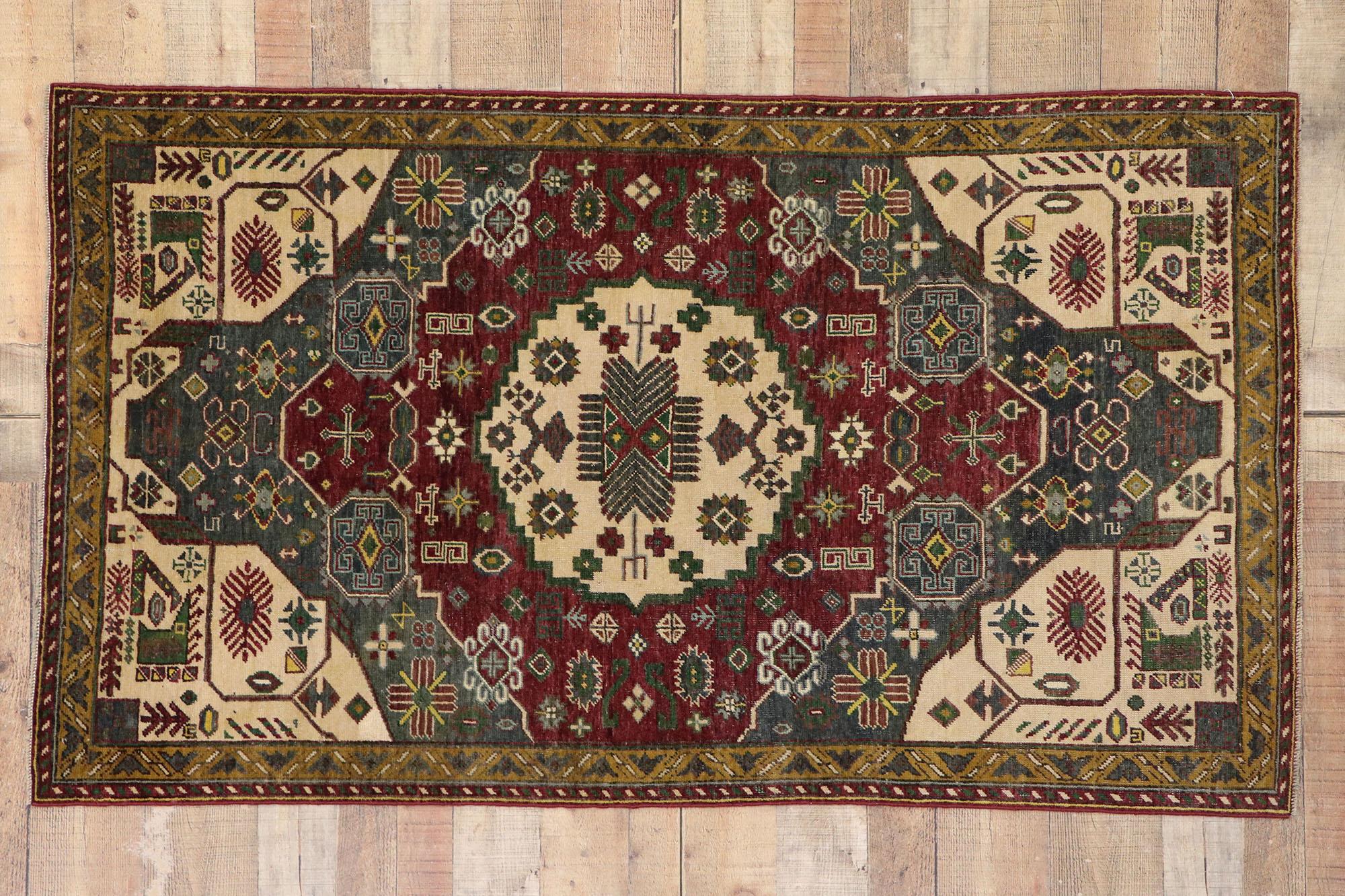 Vintage Turkish Oushak Rug with Tribal Style For Sale 3