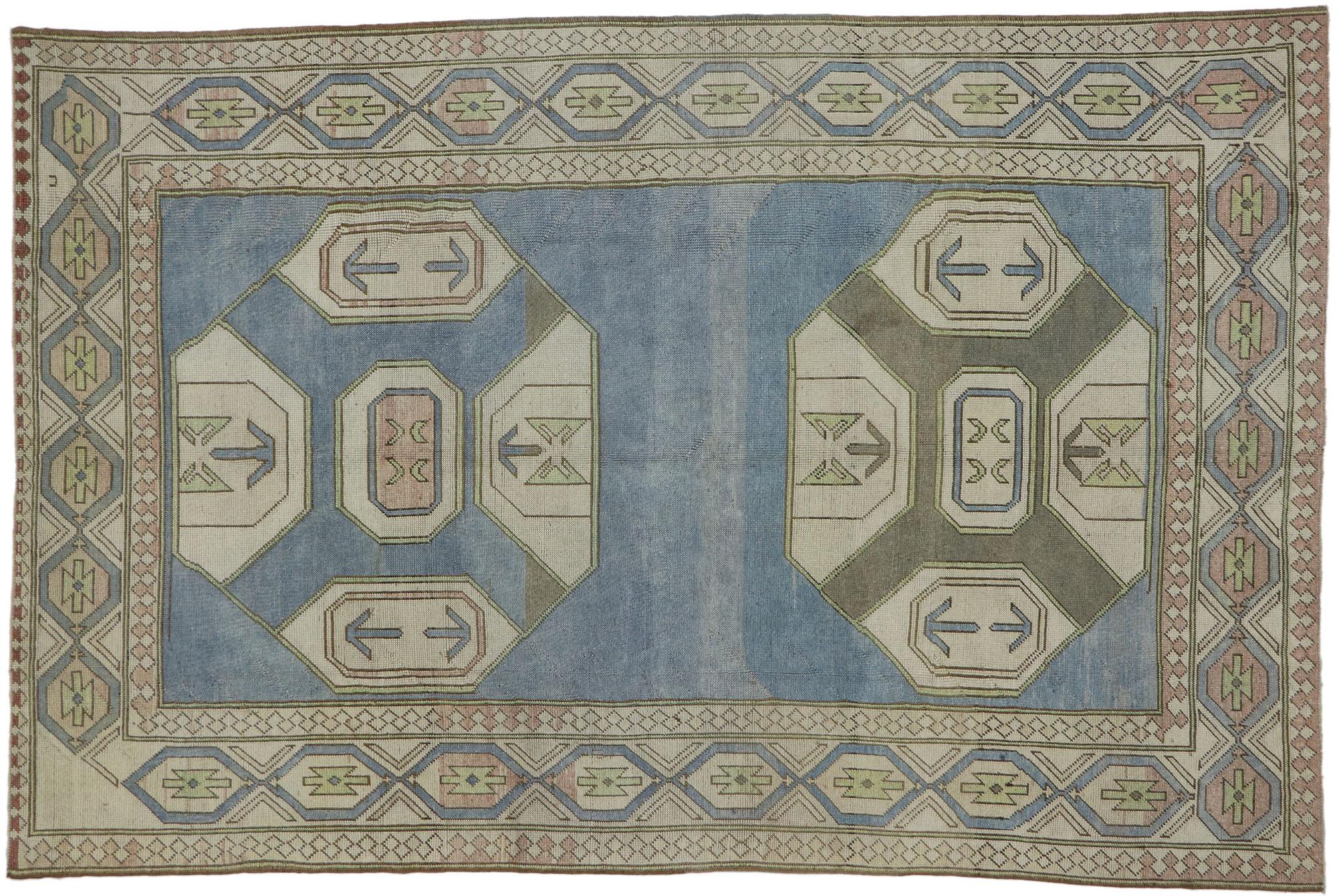 Türkischer Oushak-Teppich im Stammesstil, Vintage im Angebot 3
