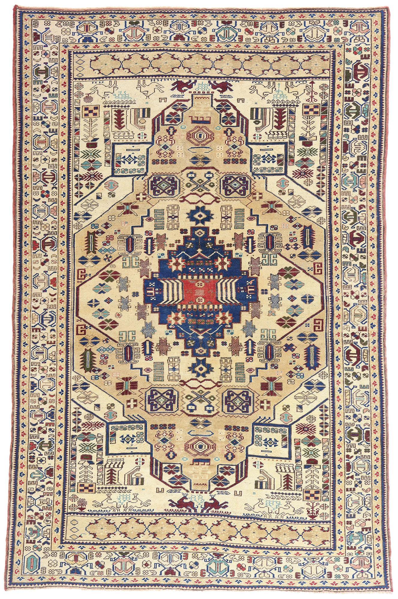 Vintage Turkish Oushak Rug with Tribal Style