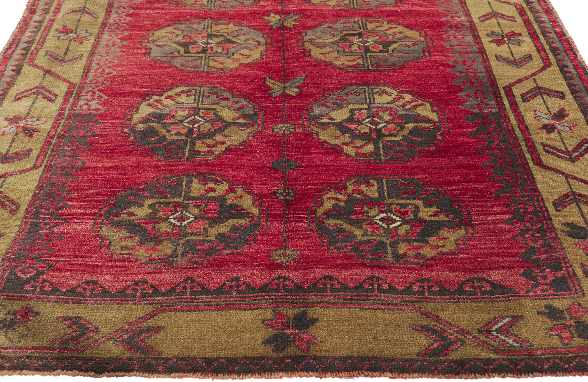 Hand-Knotted Vintage Turkish Oushak Rug with Turkoman Elephant Foot Design For Sale