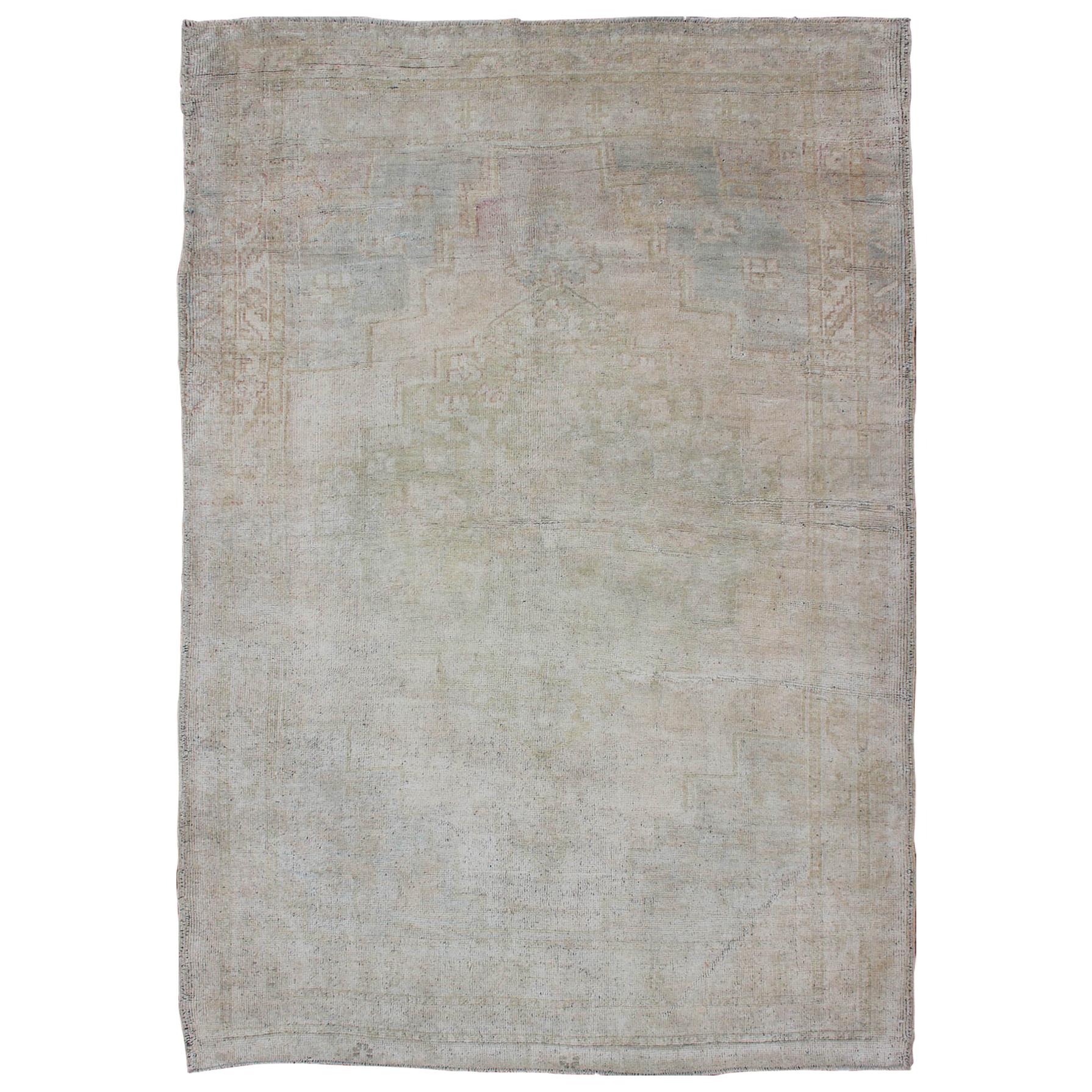 Vintage Turkish Oushak Rug with Understated Design and Muted Tones