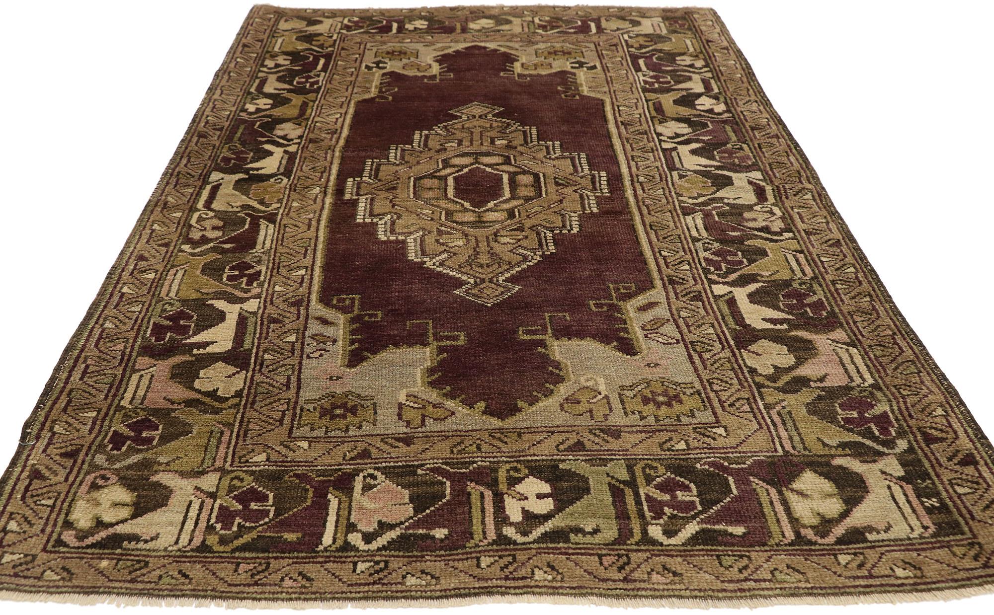 Hand-Knotted Vintage Turkish Oushak Rug with Venetian Renaissance Style For Sale