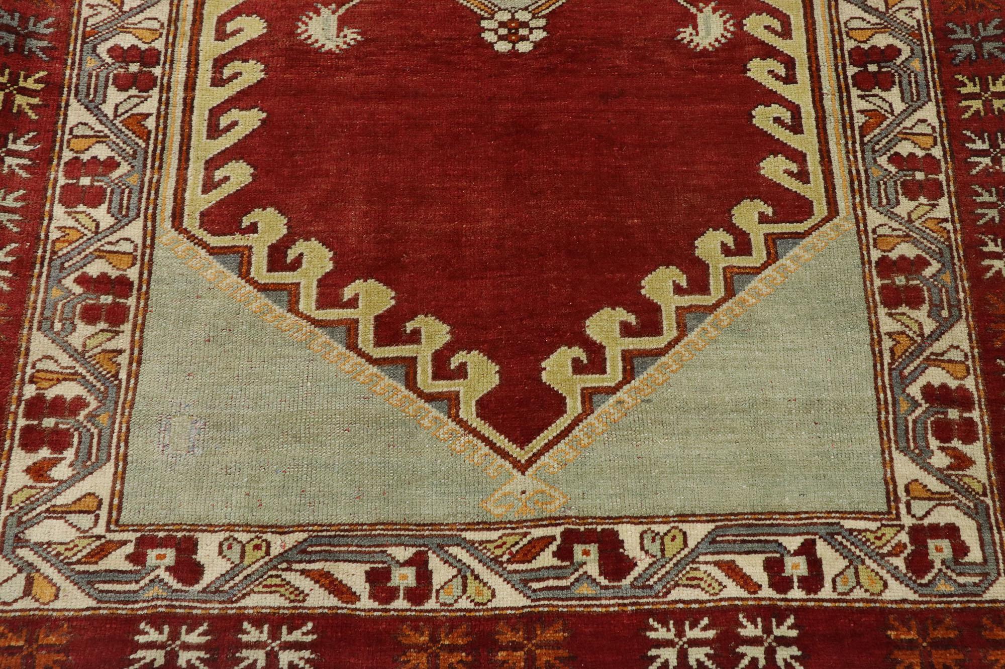 Hand-Knotted Vintage Turkish Oushak Rug with Venetian Style For Sale
