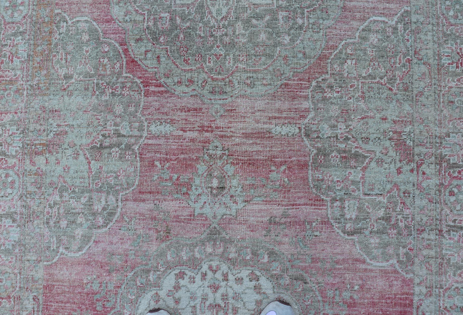Turc Tapis turc Oushak aux motifs géométriques multicolores et vibrants 5'0 x 14'3 en vente