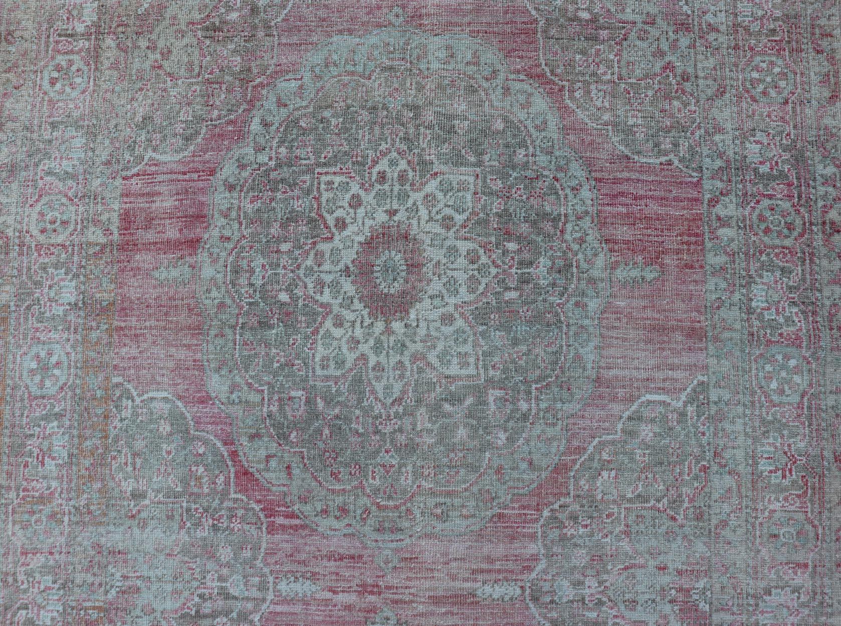 Noué à la main Tapis turc Oushak aux motifs géométriques multicolores et vibrants 5'0 x 14'3 en vente