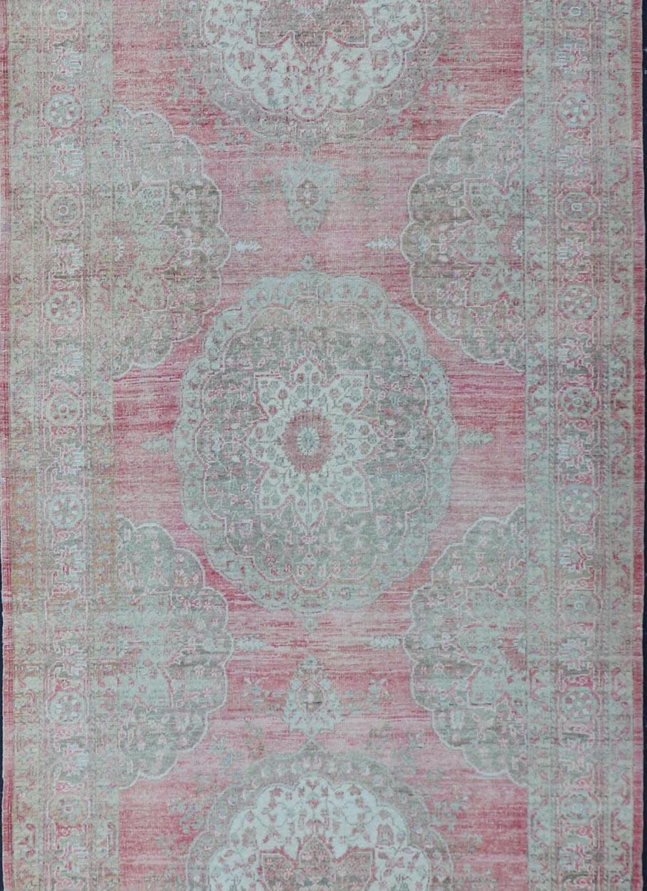 Laine Tapis turc Oushak aux motifs géométriques multicolores et vibrants 5'0 x 14'3 en vente