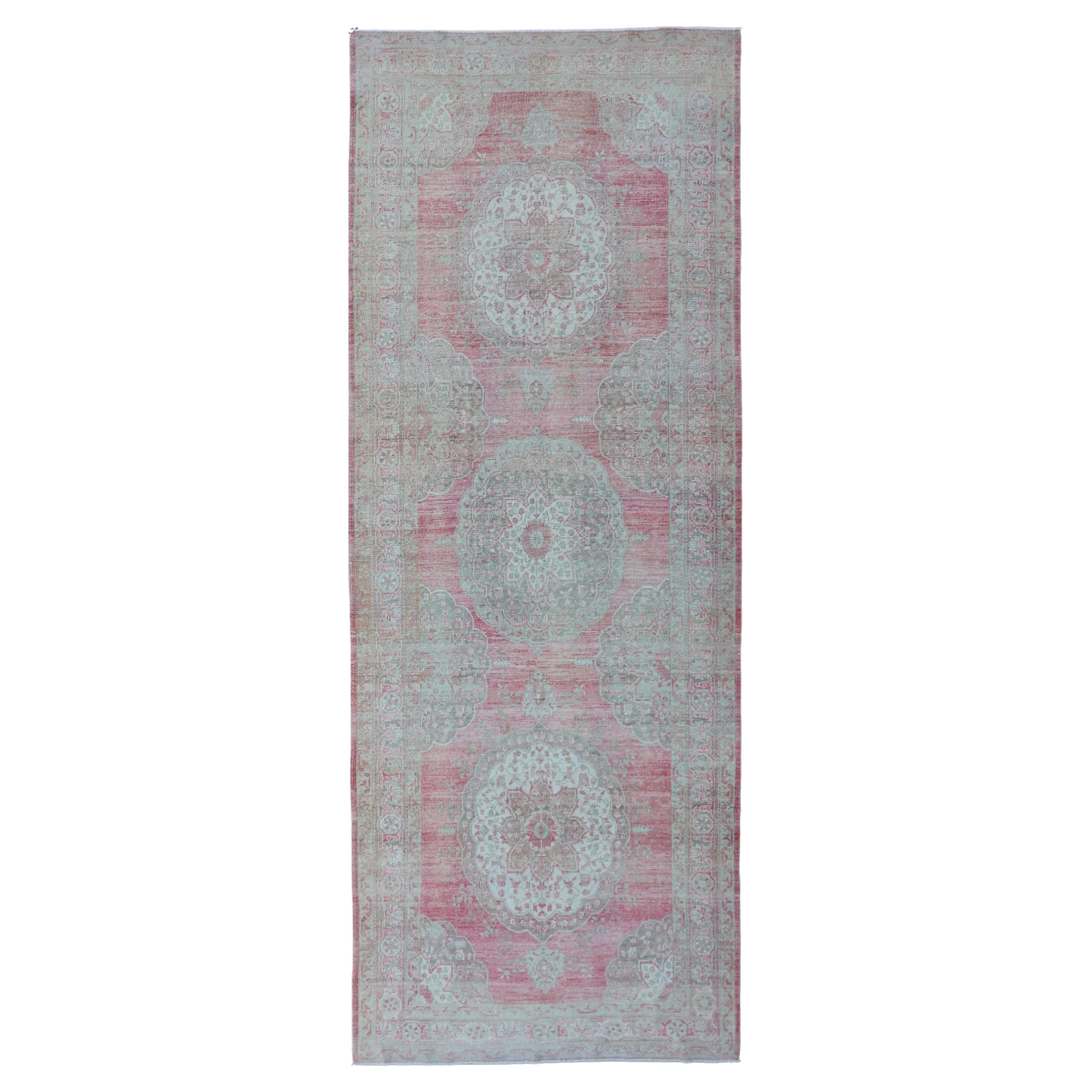 Vintage Turkish Oushak Rug With Vibrant Multicolor Geometric Patterns 5'0 x 14'3