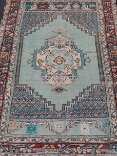 Vintage Turkish Oushak Rug with Vibrant Teal and Rich Maroon Accents