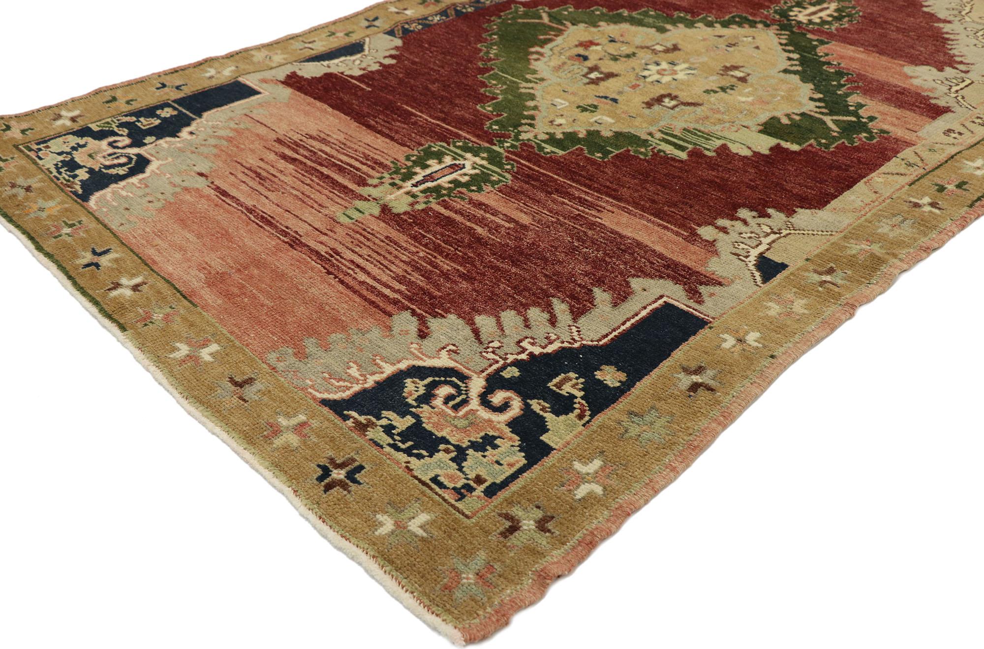 Hand-Knotted Vintage Turkish Oushak Rug with Victorian Gothic Style For Sale