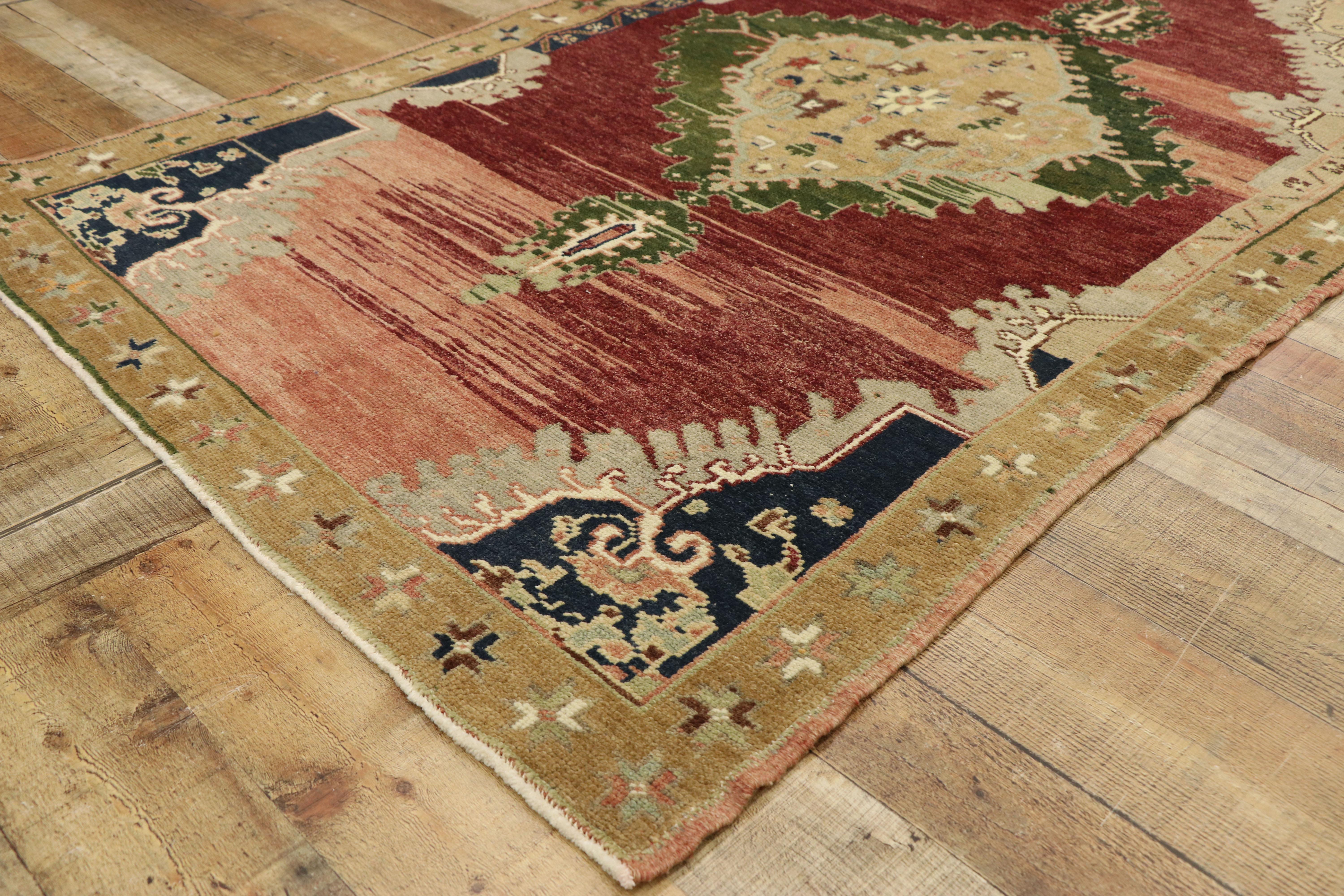 Vintage Turkish Oushak Rug with Victorian Gothic Style For Sale 1