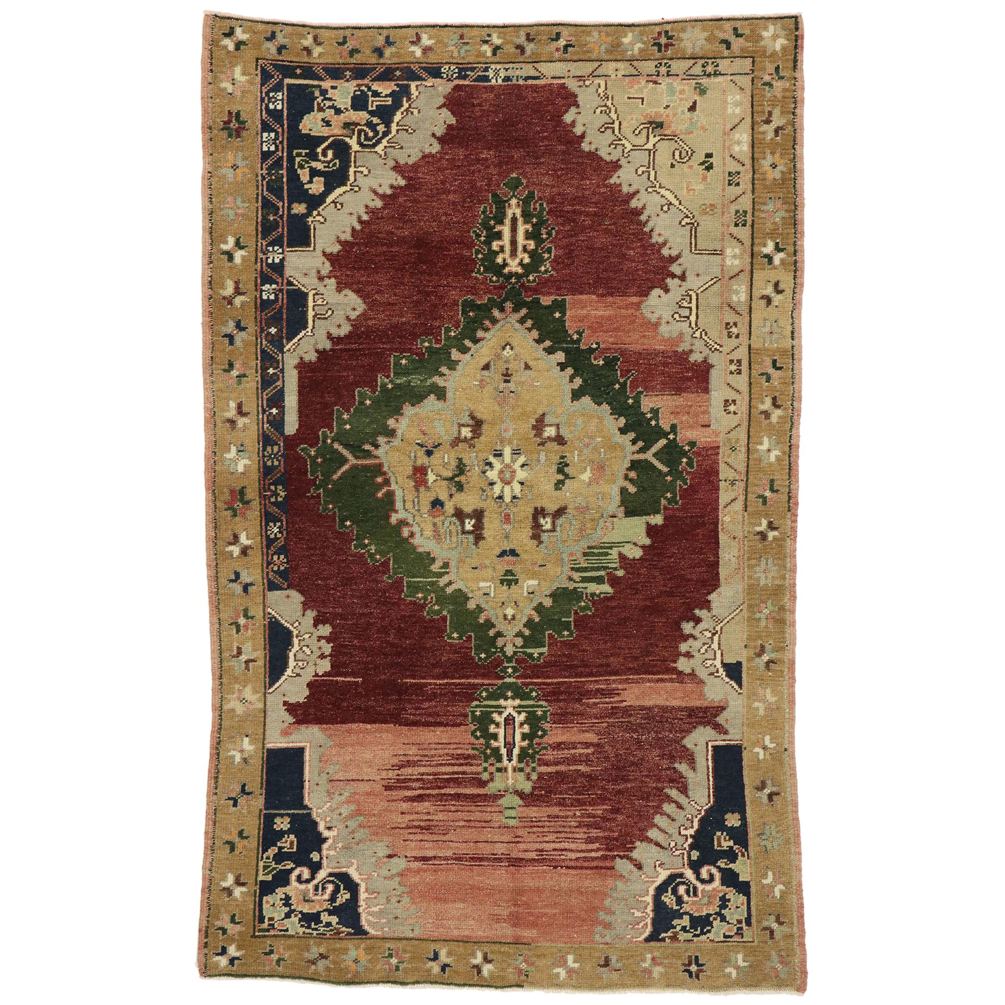 Vintage Turkish Oushak Rug with Victorian Gothic Style For Sale