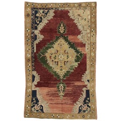 Used Turkish Oushak Rug with Victorian Gothic Style