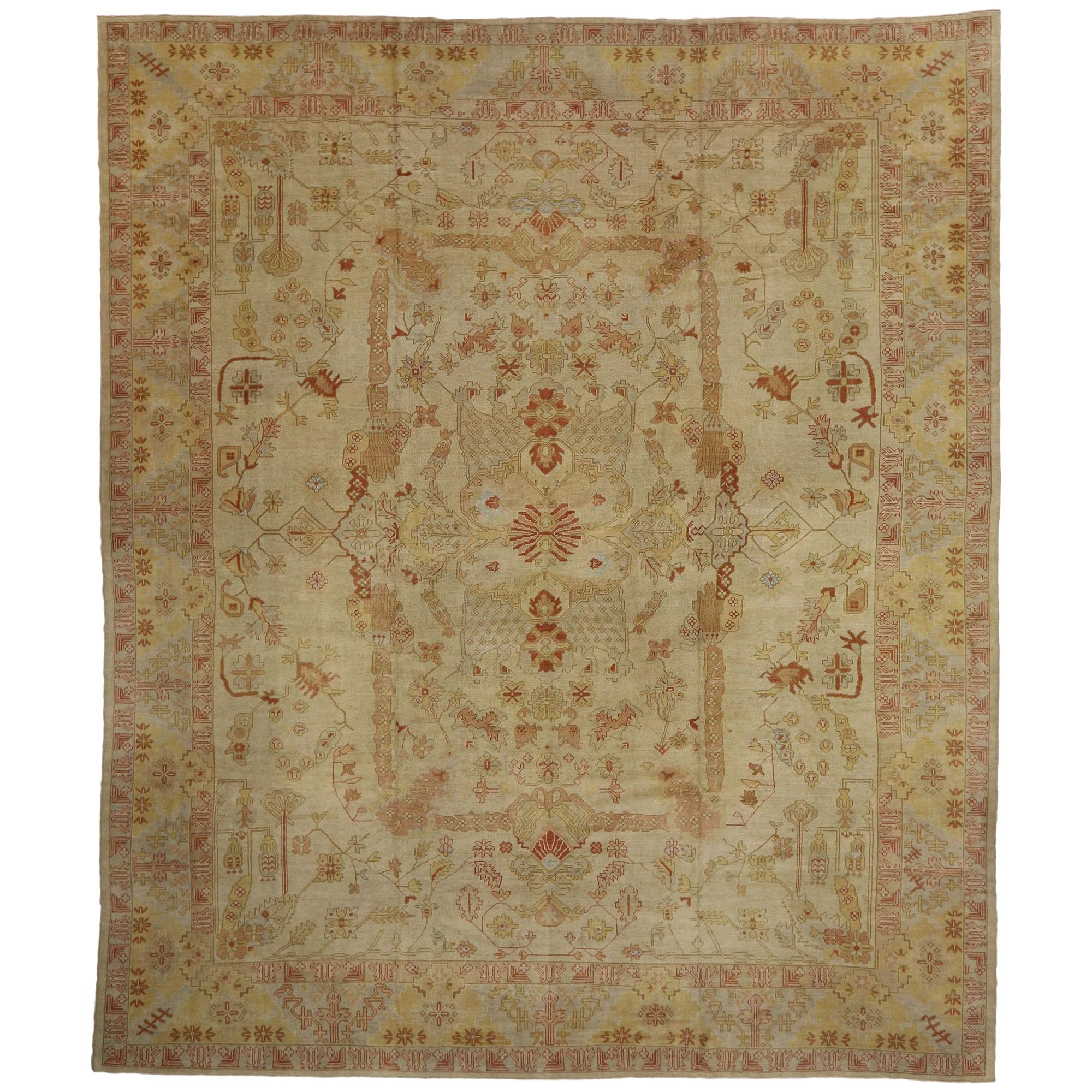 Oversized Vintage Turkish Oushak Rug, 15'01 x 17'09