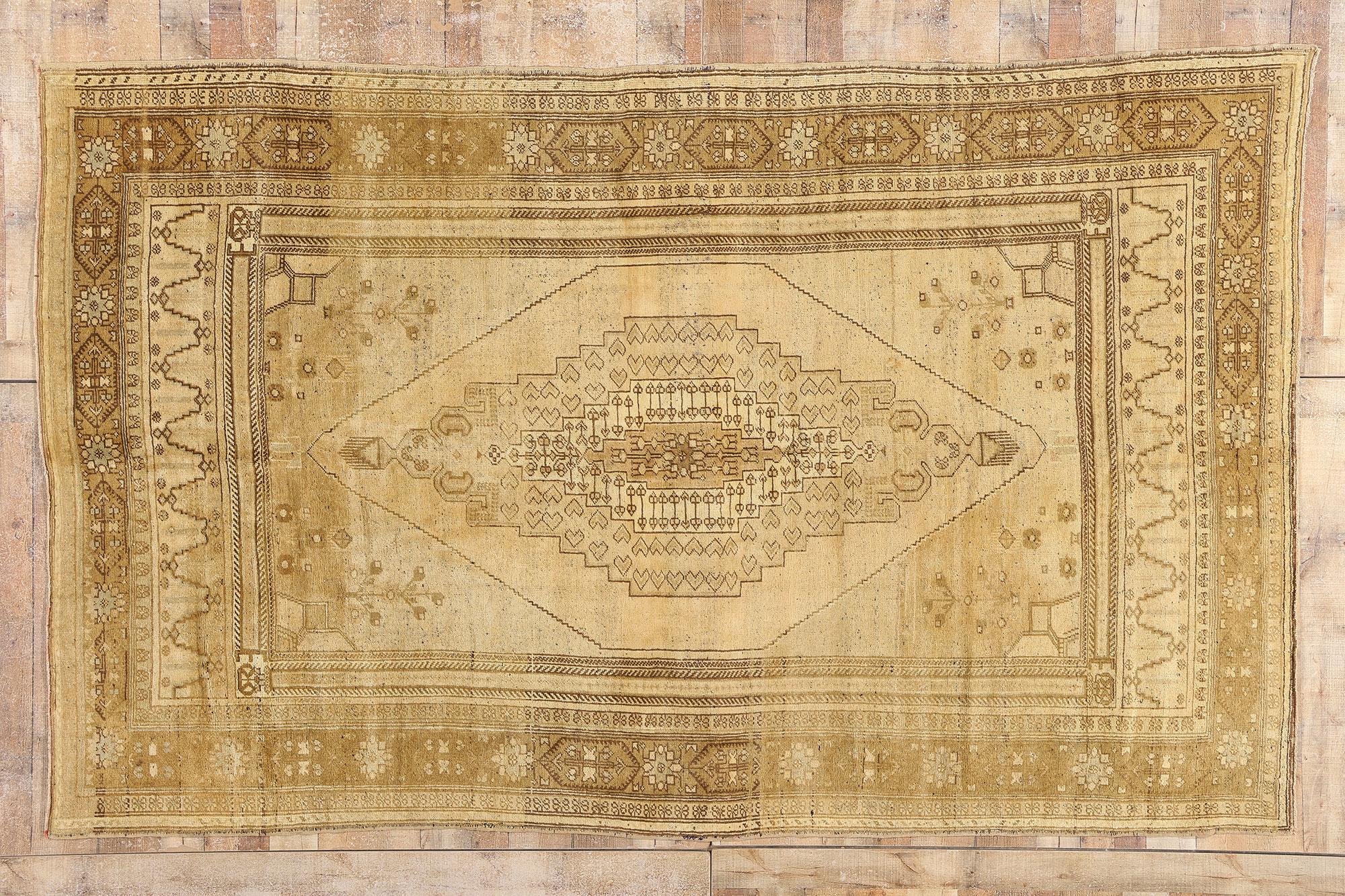 Tapis turc Oushak des années 1950, style traditionnel, couleurs terreuses chaudes en vente 7