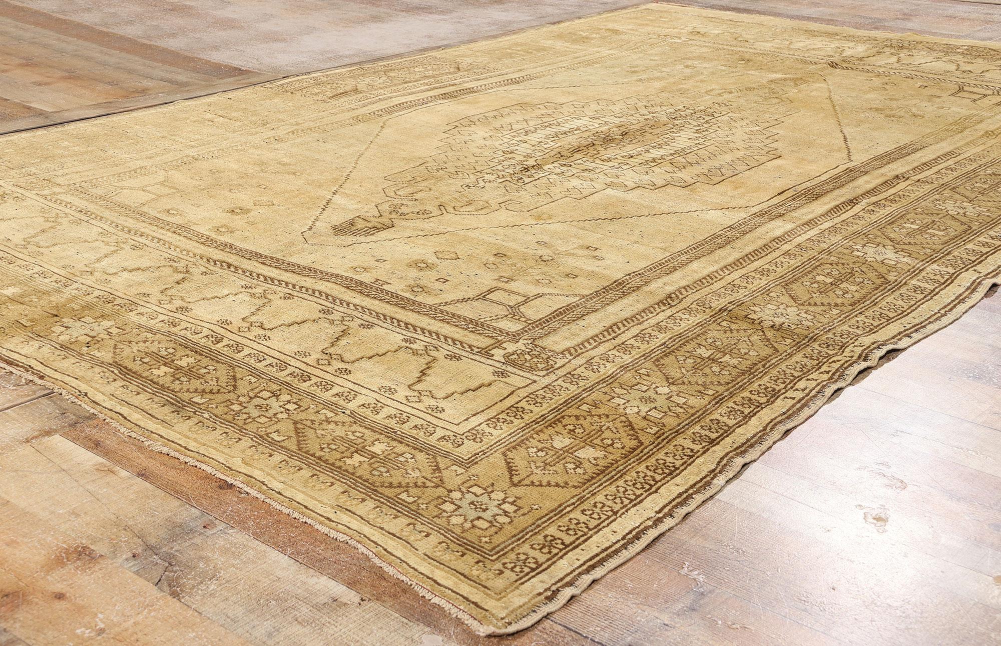 Tapis turc Oushak des années 1950, style traditionnel, couleurs terreuses chaudes en vente 3
