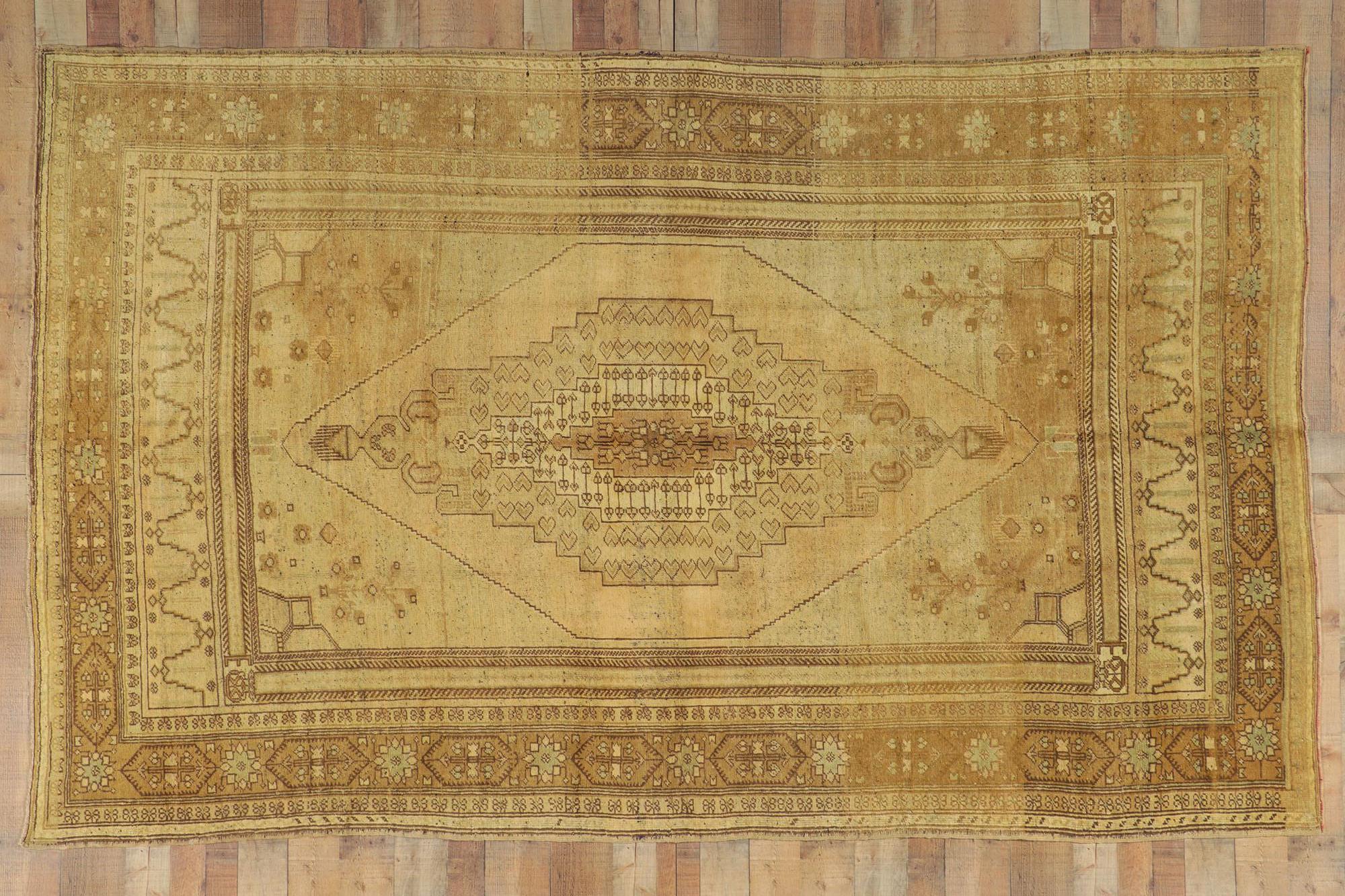 Tapis turc Oushak des années 1950, style traditionnel, couleurs terreuses chaudes en vente 8