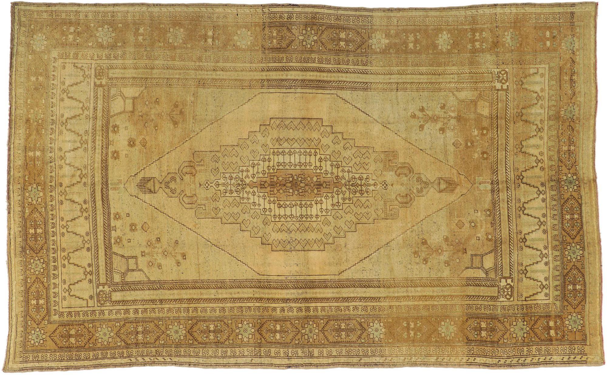 Tapis turc Oushak des années 1950, style traditionnel, couleurs terreuses chaudes en vente 10