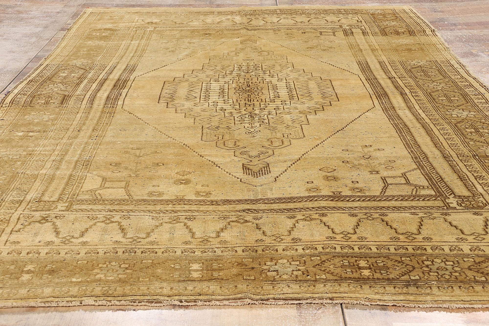 Tapis turc Oushak des années 1950, style traditionnel, couleurs terreuses chaudes en vente 5