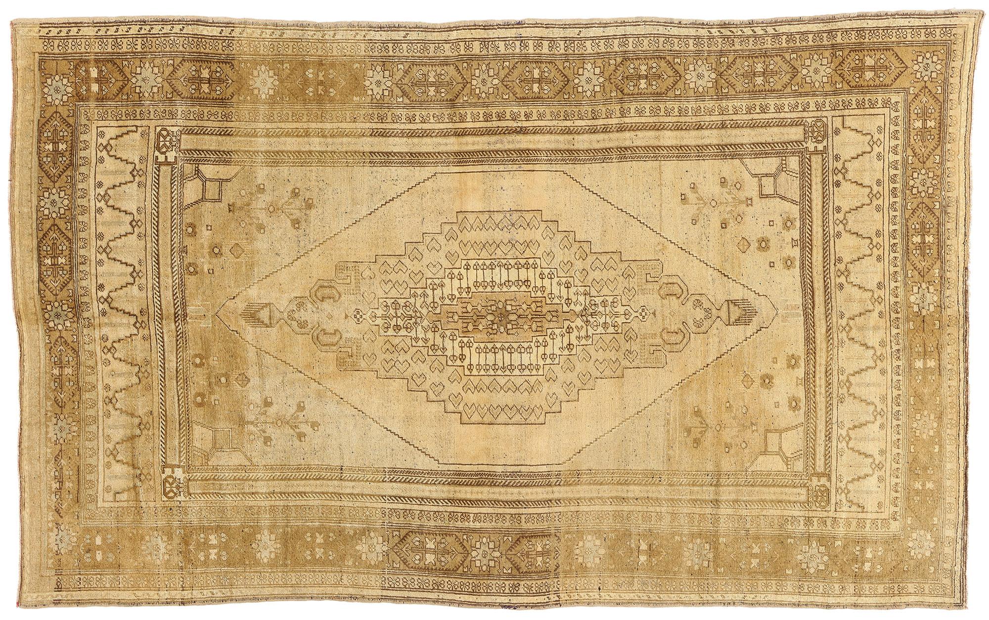 Tapis turc Oushak des années 1950, style traditionnel, couleurs terreuses chaudes en vente 9