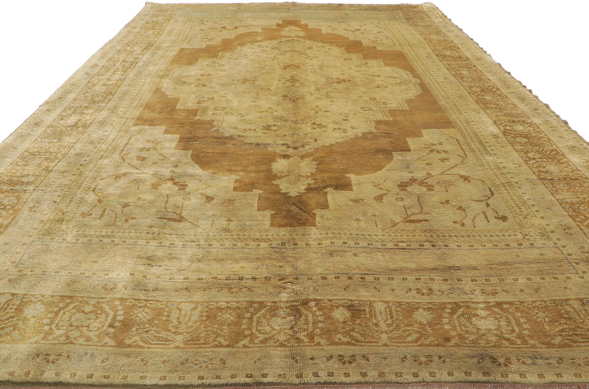 Vintage Turkish Oushak Rug Runner with Warm Earth-Tone Colors In Good Condition For Sale In Dallas, TX