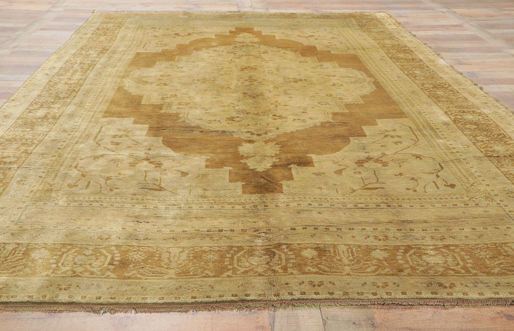 Vintage Turkish Oushak Rug Runner with Warm Earth-Tone Colors For Sale 1