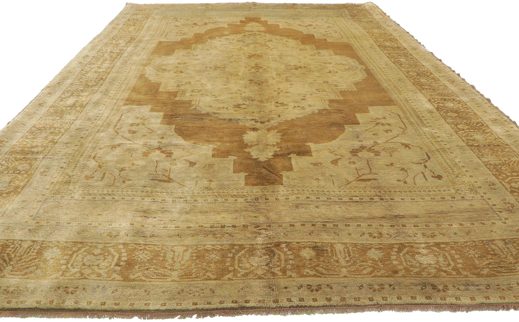 Hand-Knotted Vintage Turkish Oushak Rug Runner with Warm Earth-Tone Colors For Sale
