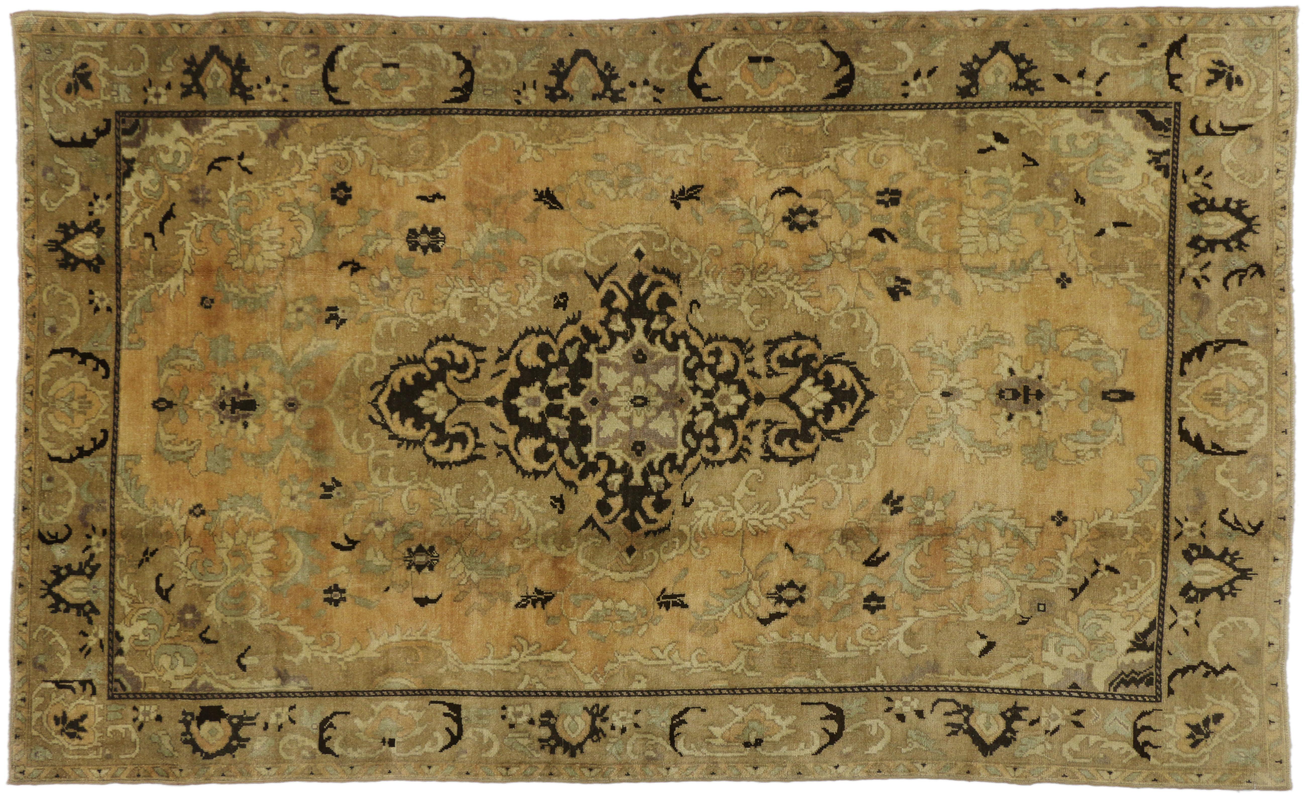 20th Century Vintage Turkish Oushak Rug with Warm Luxe Home Style For Sale