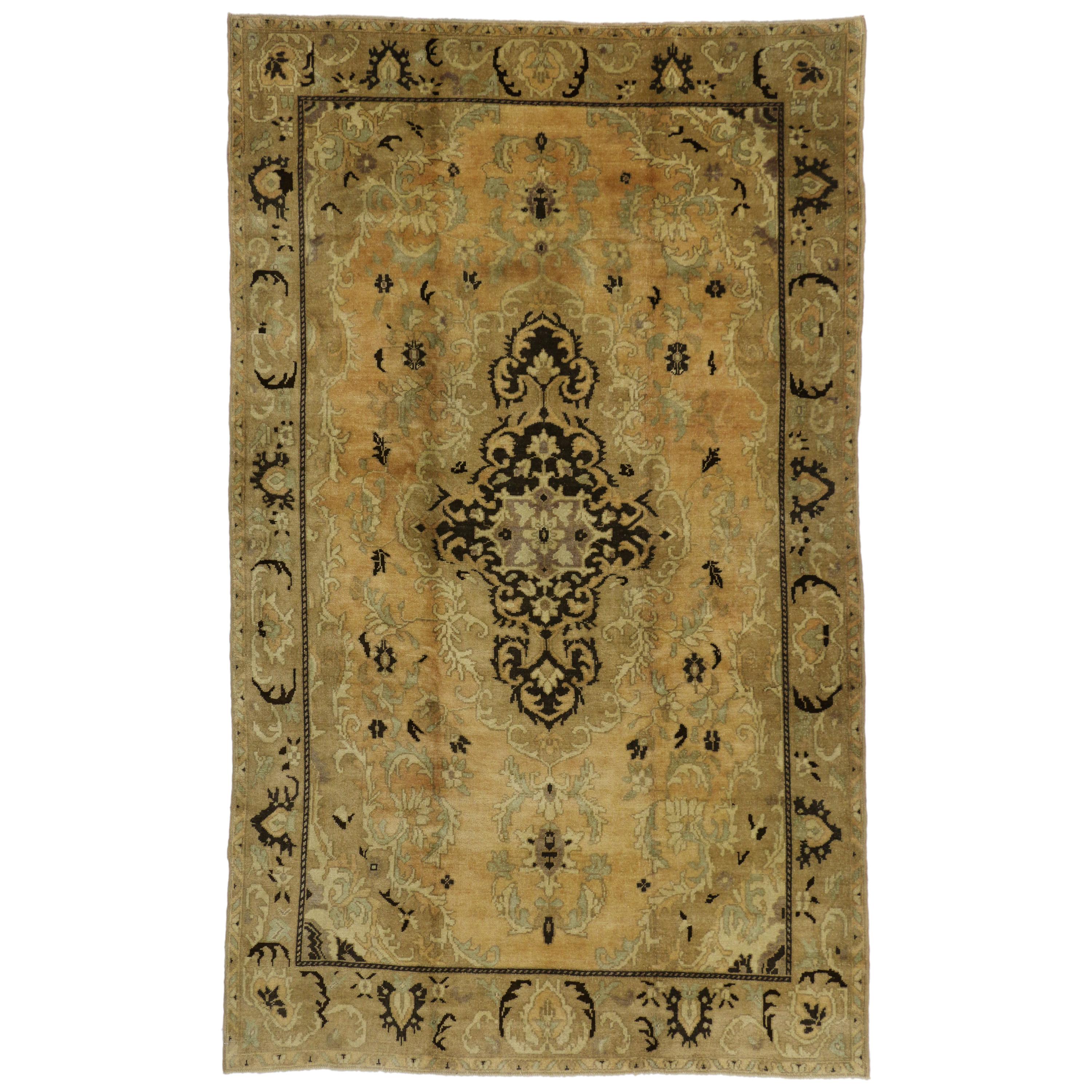 Vintage Turkish Oushak Rug with Warm Luxe Home Style For Sale