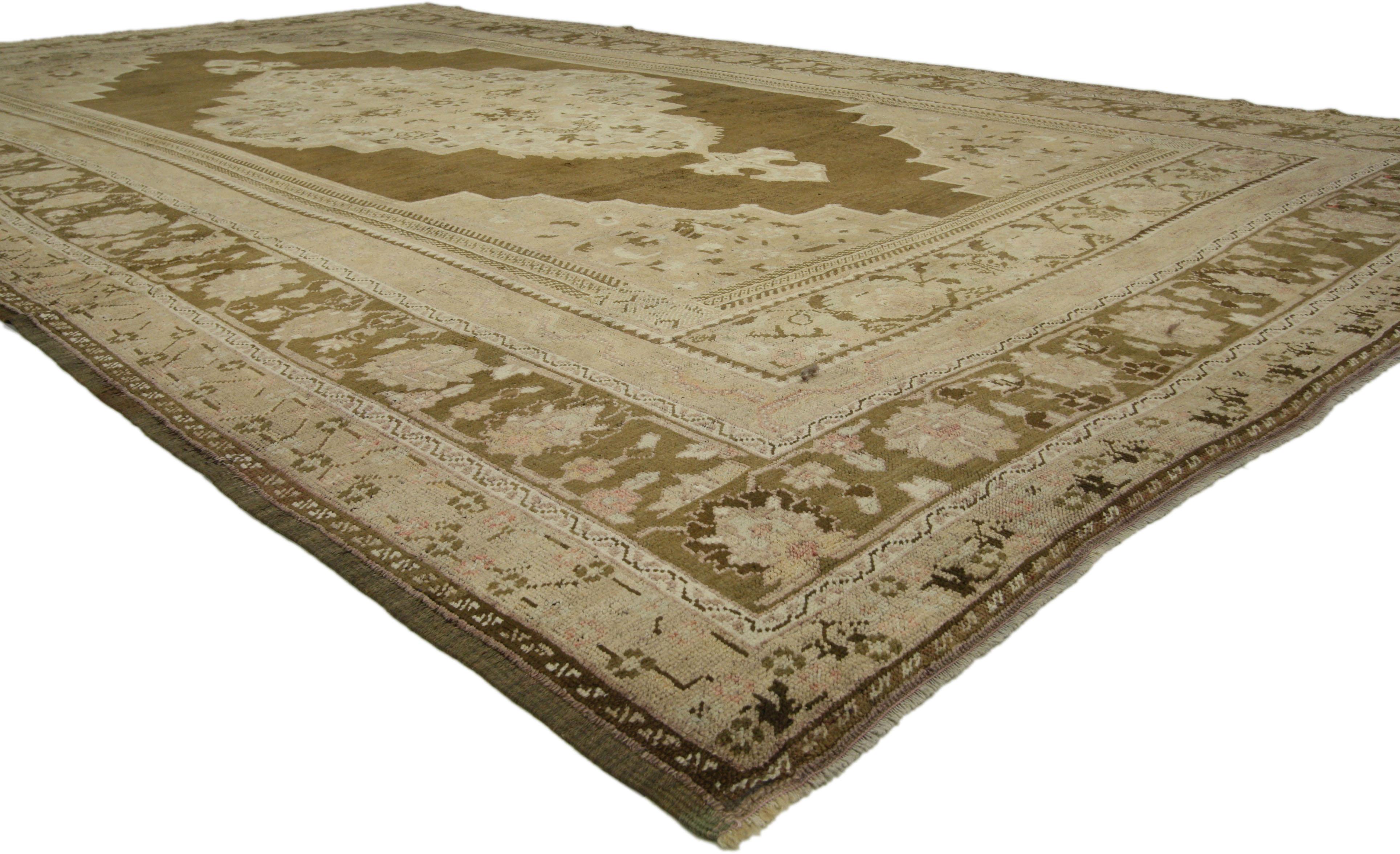 50504 Vintage Turkish Oushak rug with Warm Luxury Russian Home Style 07'08 X 13'02. This hand knotted wool vintage Turkish Oushak rug blends traditional elegance with a farmhouse adding charm and perfect combination of warmth and luxury. The centre