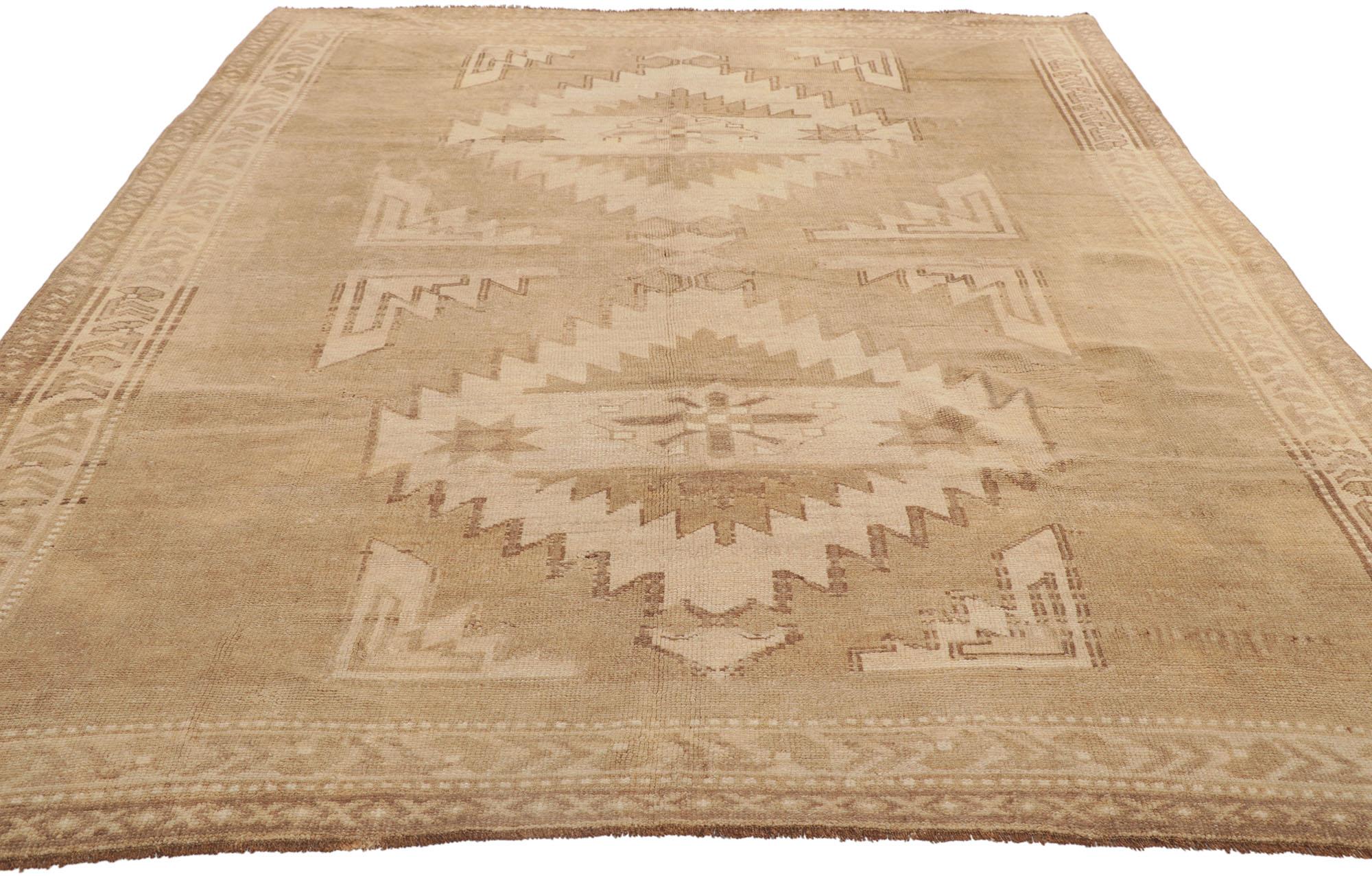 Vintage Turkish Oushak Rug with Warm Monochromatic Tribal Style In Good Condition For Sale In Dallas, TX