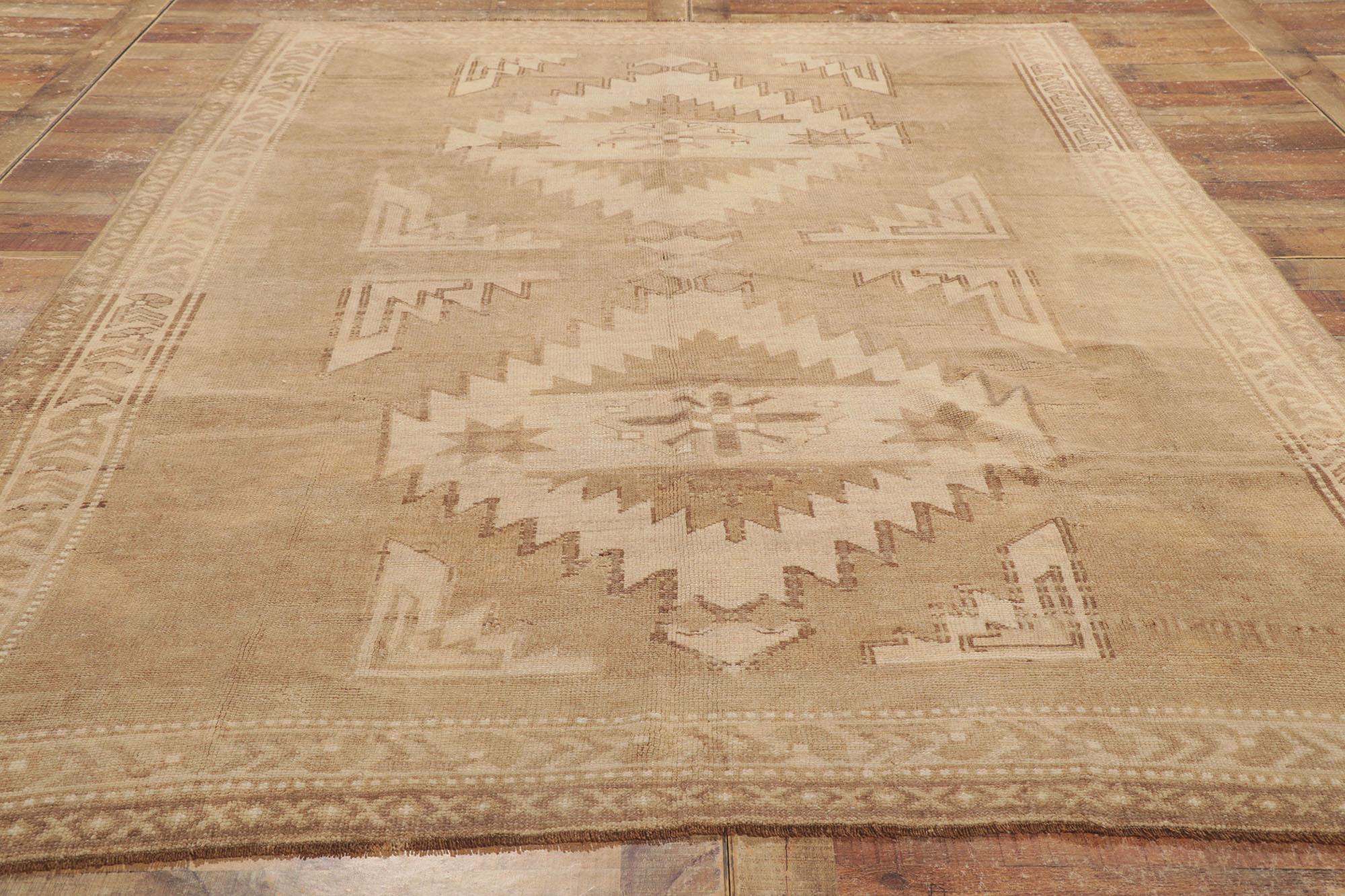 Vintage Turkish Oushak Rug with Warm Monochromatic Tribal Style For Sale 1