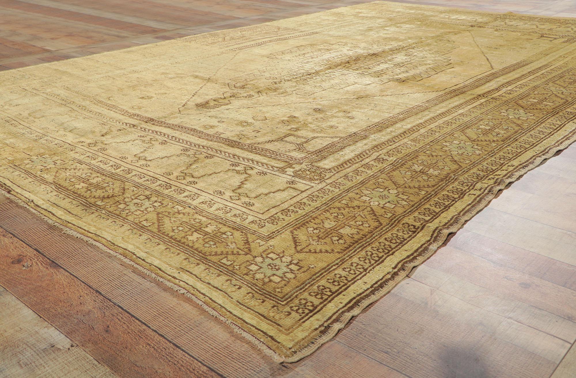 Vintage Turkish Oushak Rug with Warm Earth-Tone Colors For Sale 3