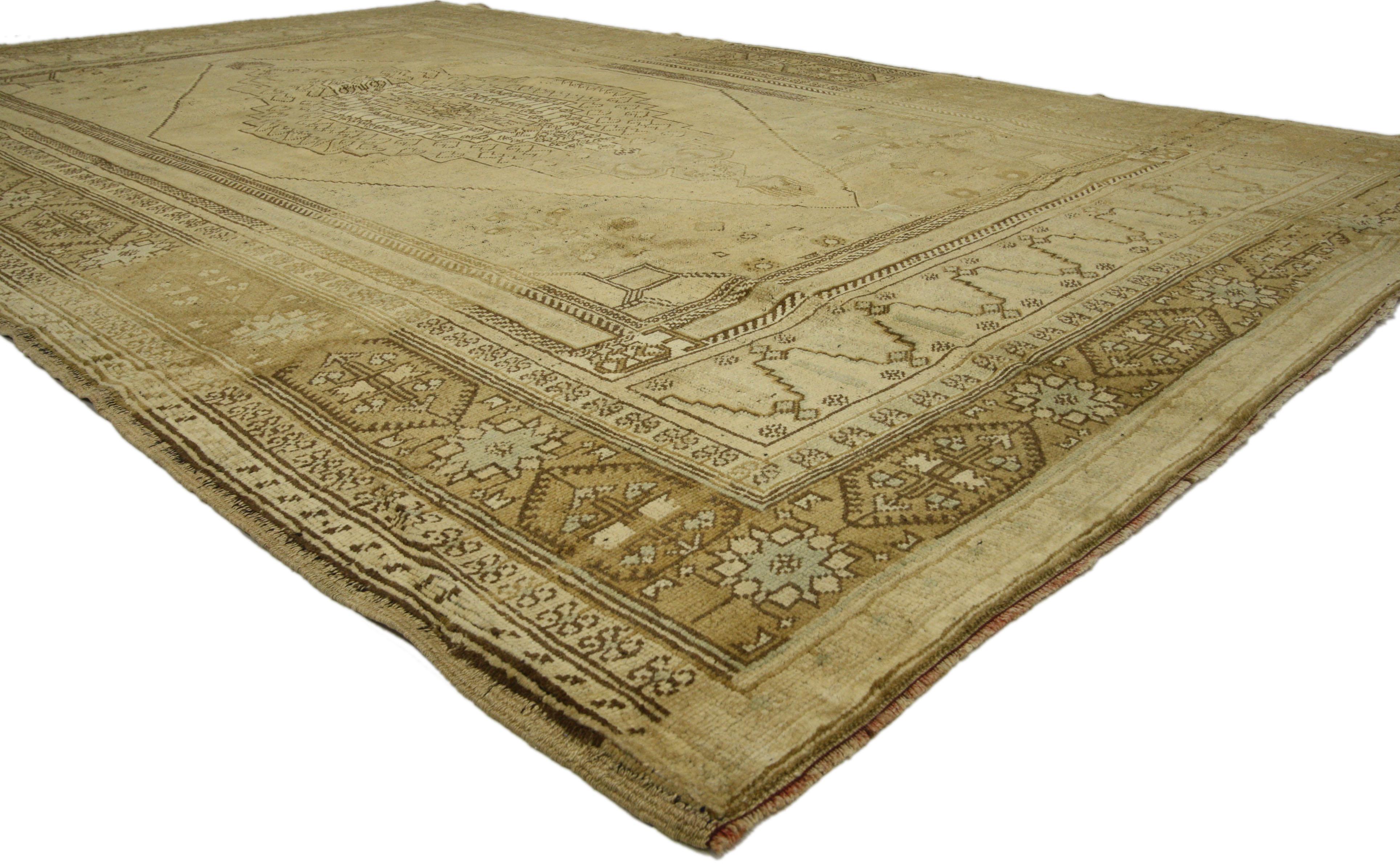 Hand-Knotted Vintage Turkish Oushak Rug with Warm Earth-Tone Colors For Sale