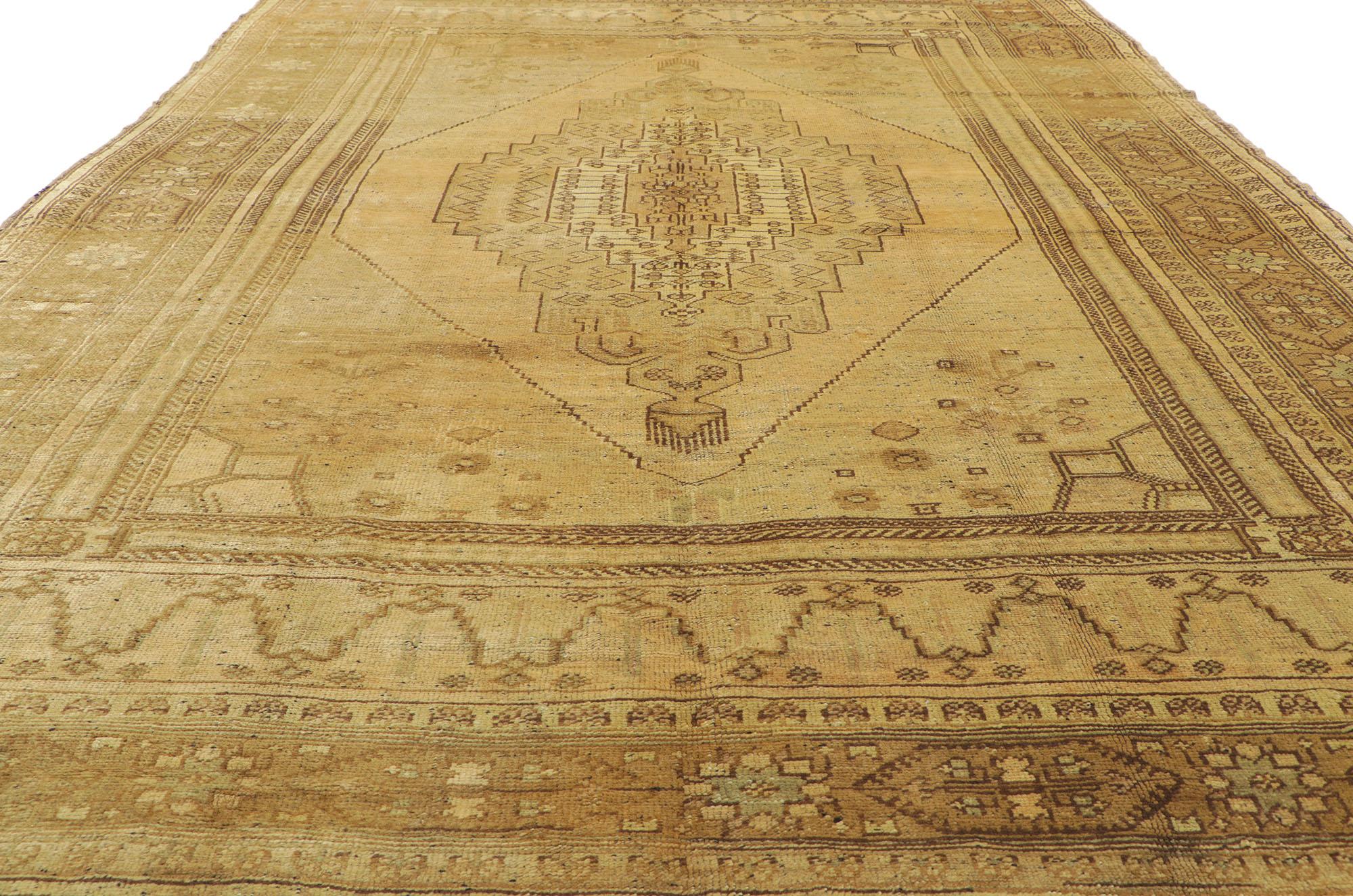 Wool Vintage Turkish Oushak Rug with Warm Earth-Tone Colors For Sale