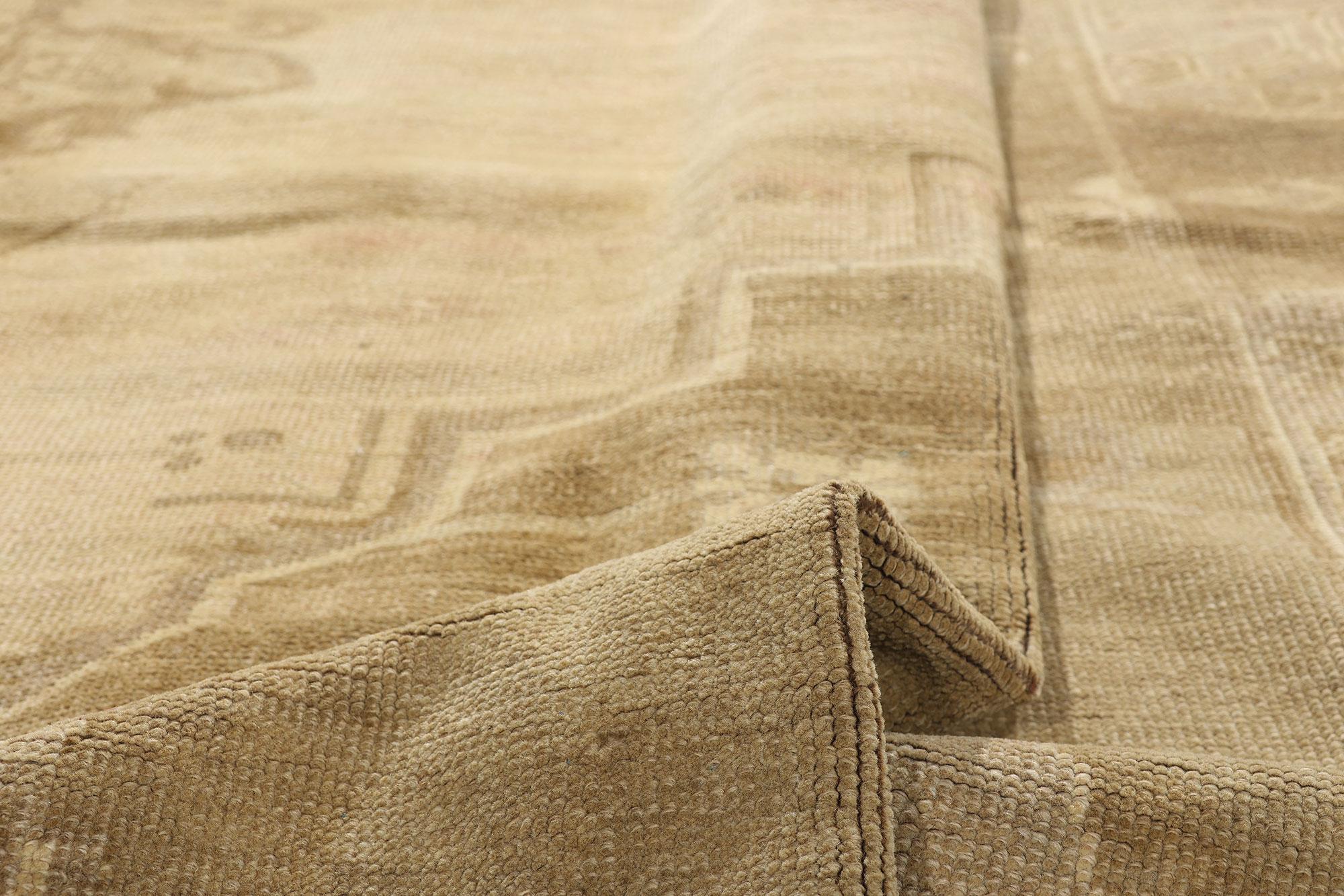 Wool 1930's Turkish Oushak Rug with Warm, Neutral Colors and Modern Style For Sale
