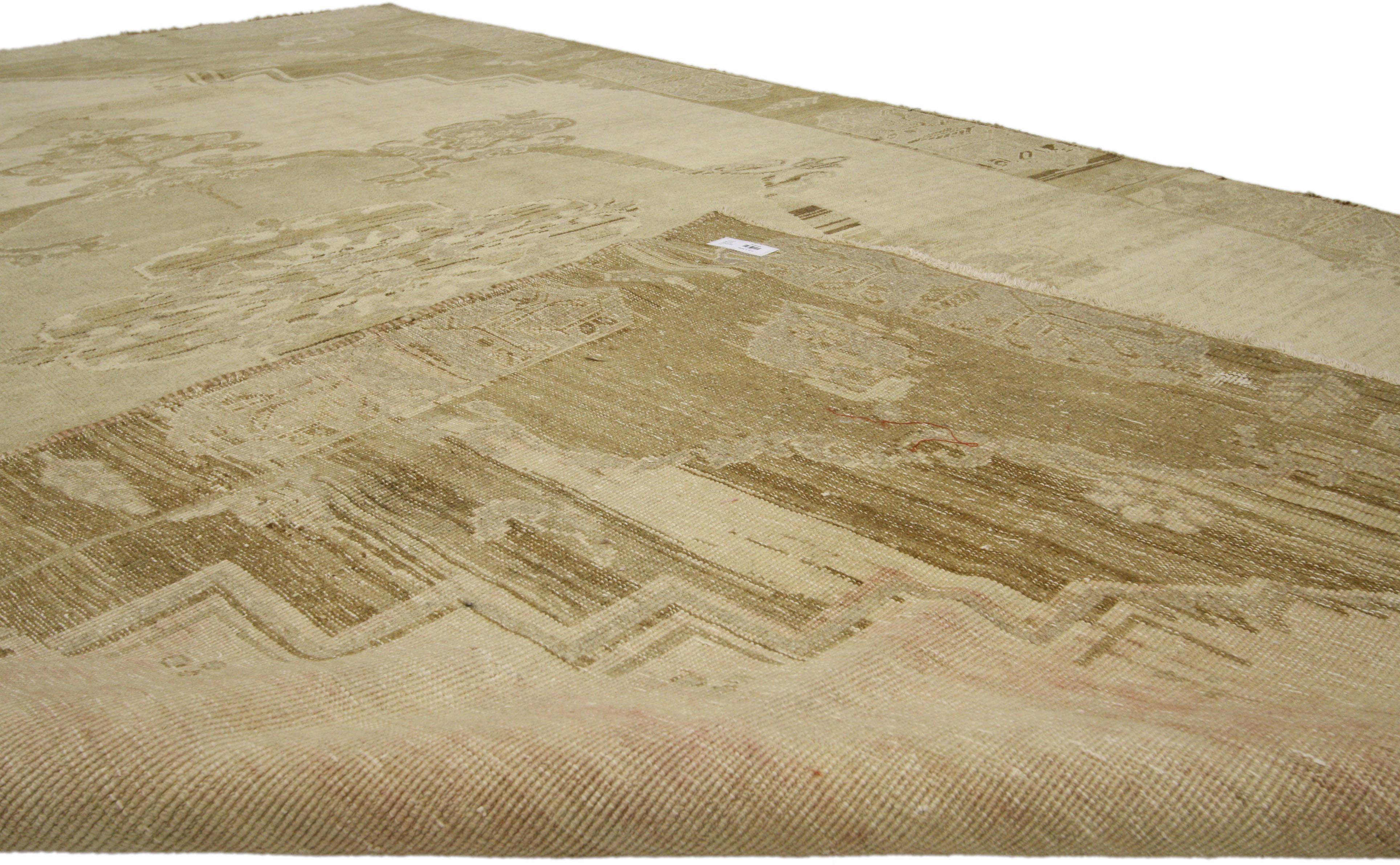 20th Century Vintage Turkish Oushak Rug with Warm, Neutral Colors and Modern Style For Sale