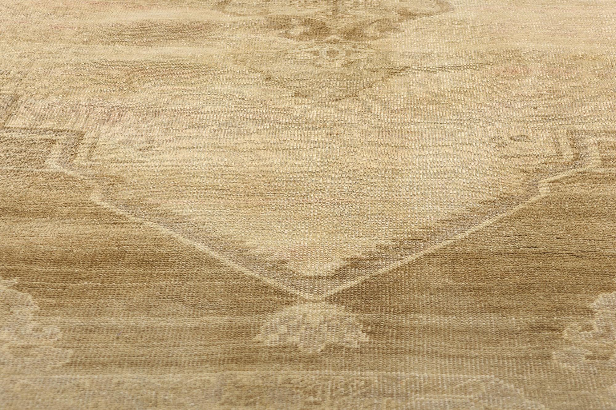 20th Century 1930's Turkish Oushak Rug with Warm, Neutral Colors and Modern Style For Sale