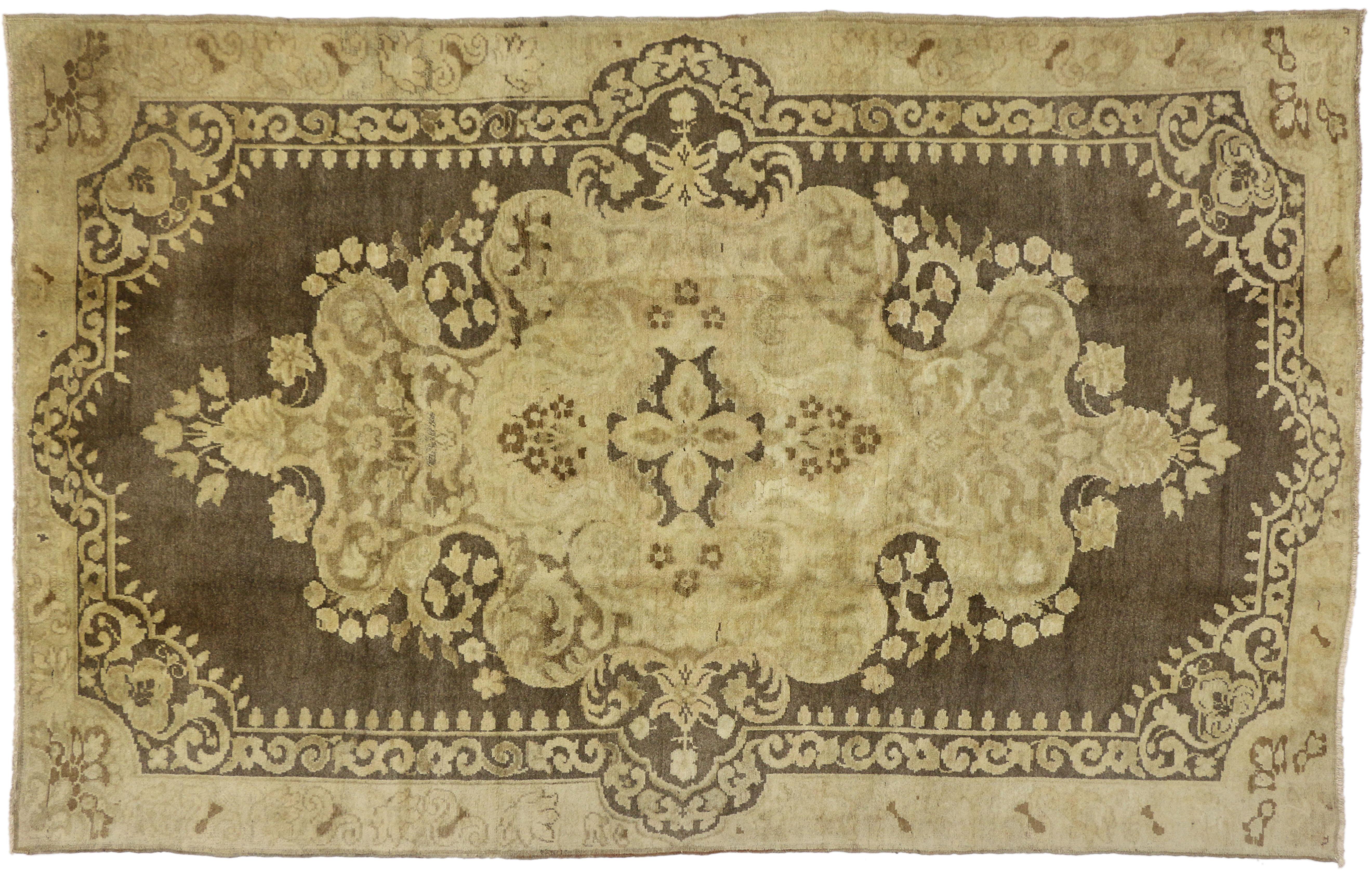 20th Century Vintage Turkish Oushak Rug with Warm, Neutral Colors For Sale