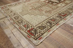 Vintage Turkish Oushak Rug with Warm, Neutral Colors, Short Hallway Runner