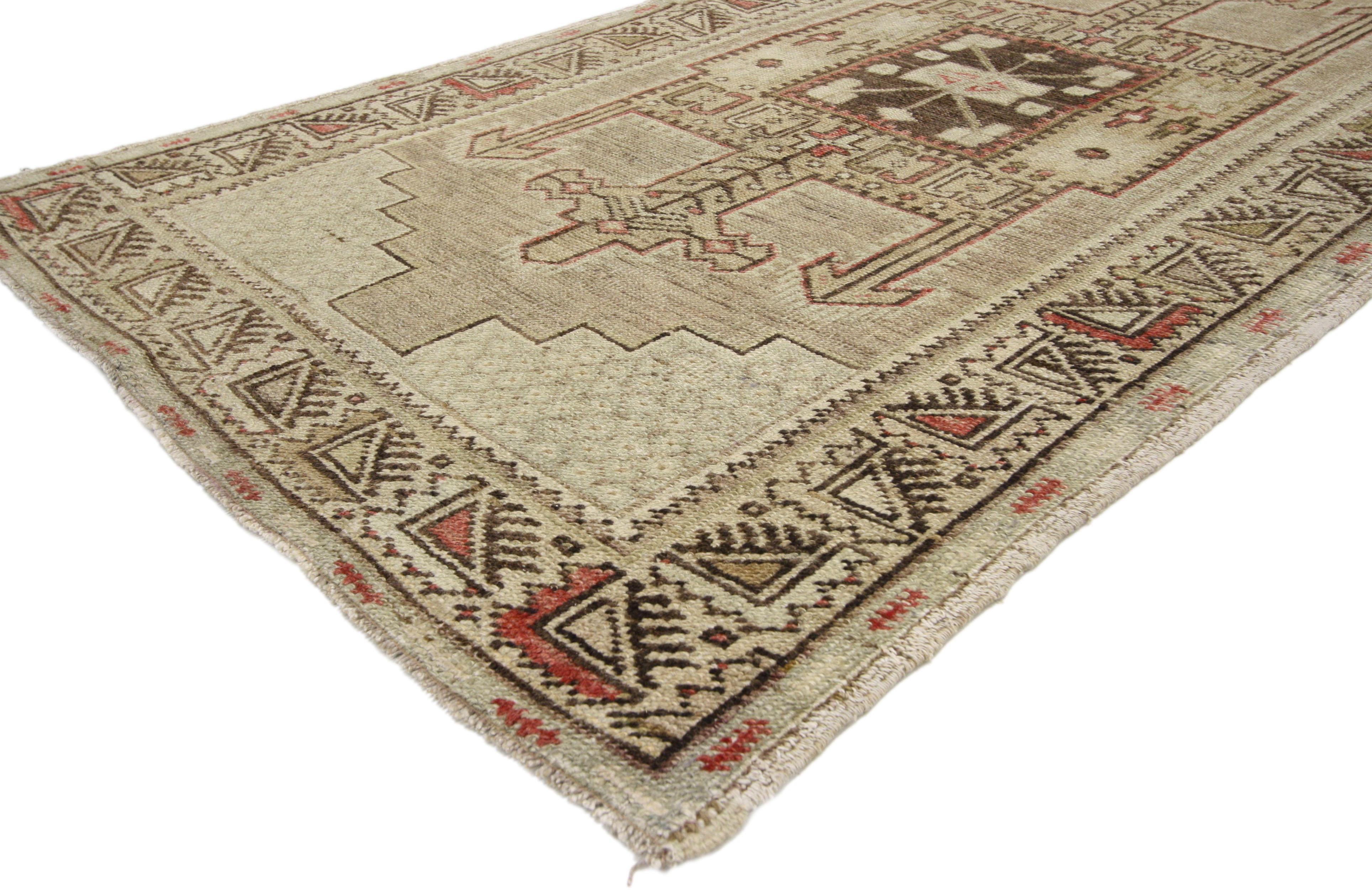 Vintage Turkish Oushak Rug with Warm, Neutral Colors, Short Hallway Runner For Sale 1