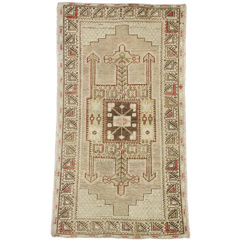 Vintage Turkish Oushak Rug with Warm, Neutral Colors, Short Hallway ...