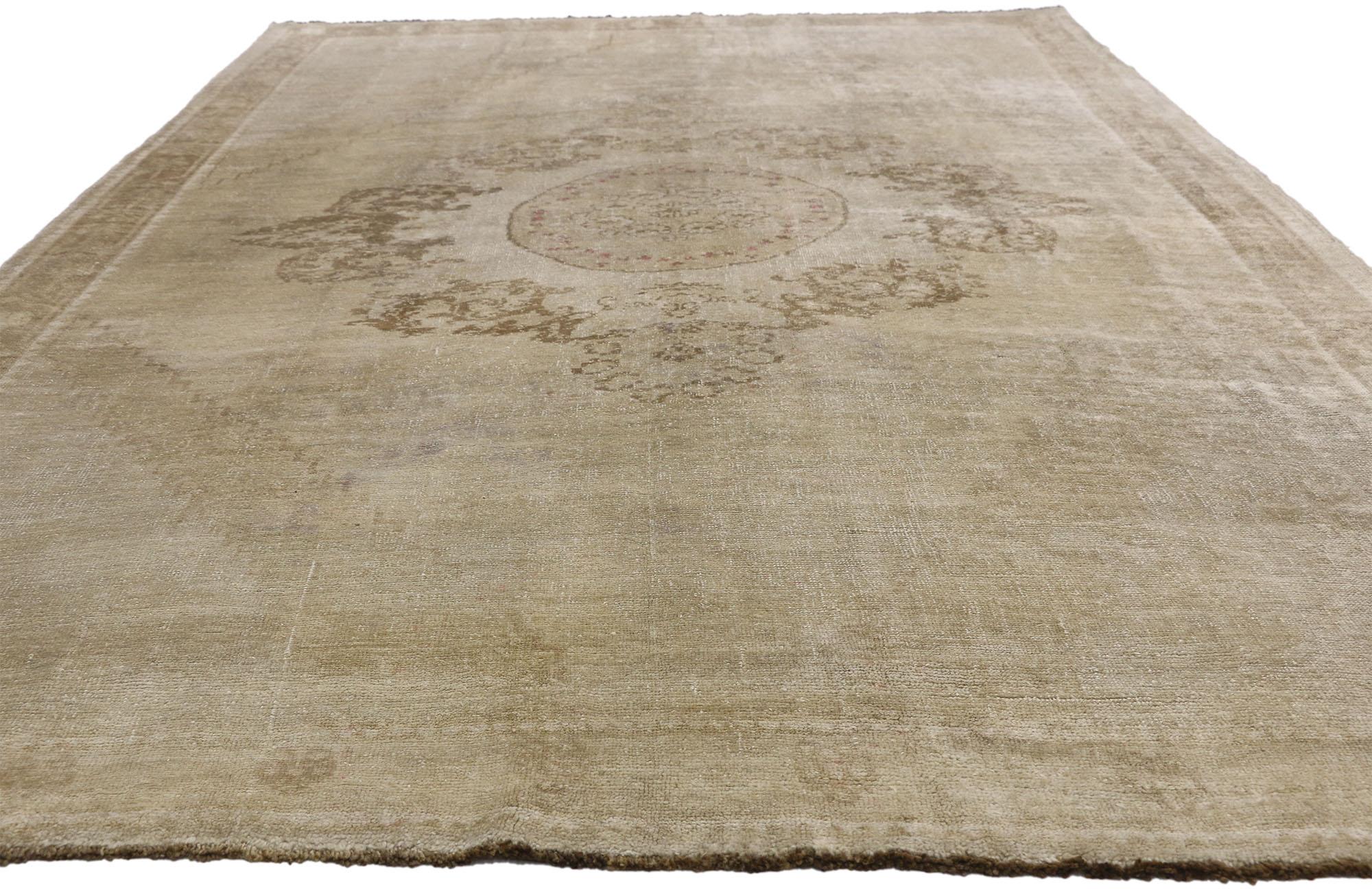 Hand-Knotted Vintage Turkish Oushak Rug with Warm Russian Dachas Luxe Home Style For Sale