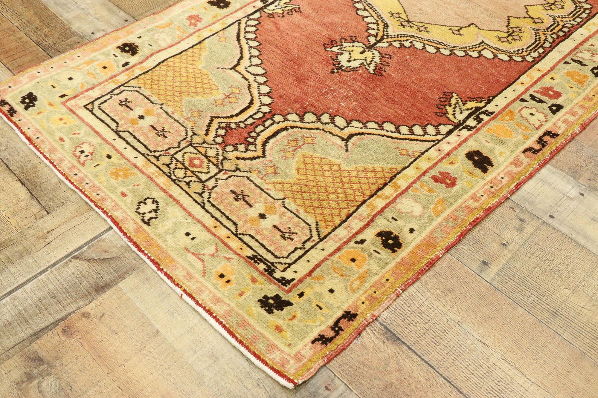 Wool Vintage Turkish Oushak Rug with Warm Spanish Style