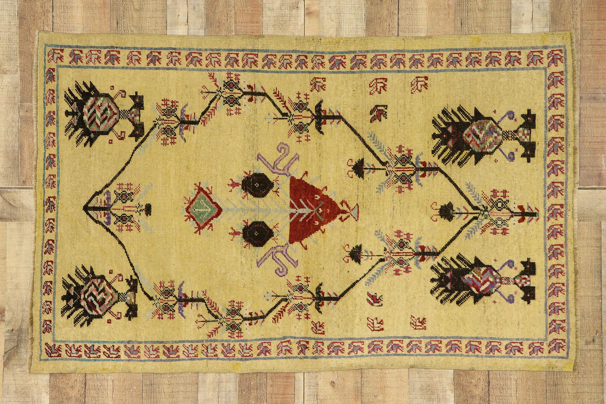 Vintage Turkish Oushak Rug with Warm Tuscan Style For Sale 1