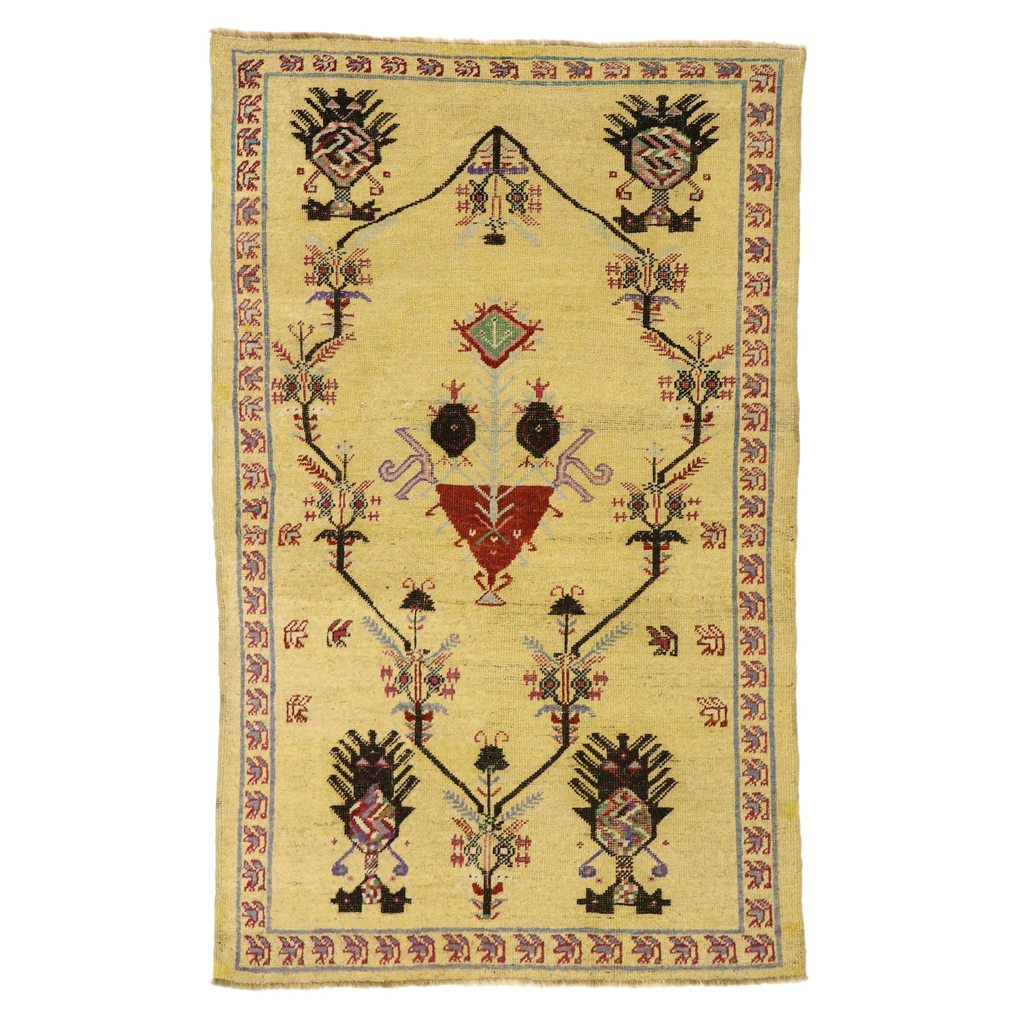 Vintage Turkish Oushak Rug with Warm Tuscan Style For Sale
