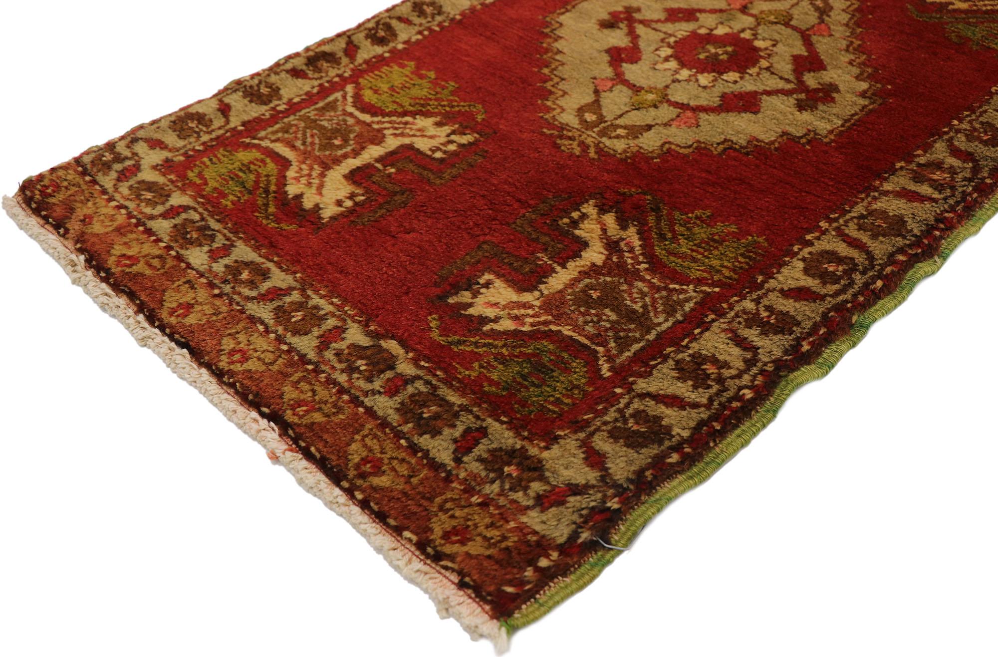 Hand-Knotted Vintage Turkish Oushak Yastik Scatter Rug, Small Accent Rug